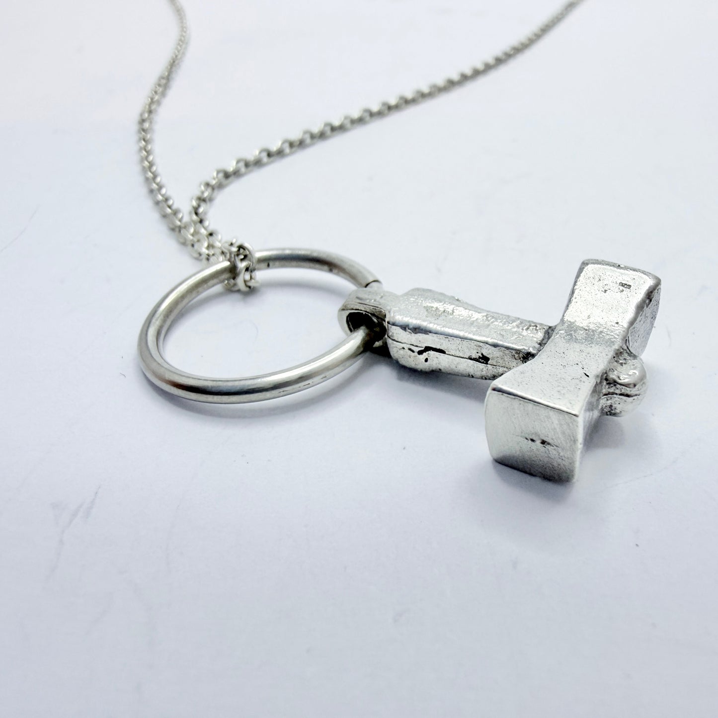 Vintage Sold Silver Thor's Hammer Viking Copy Pendant Necklace.