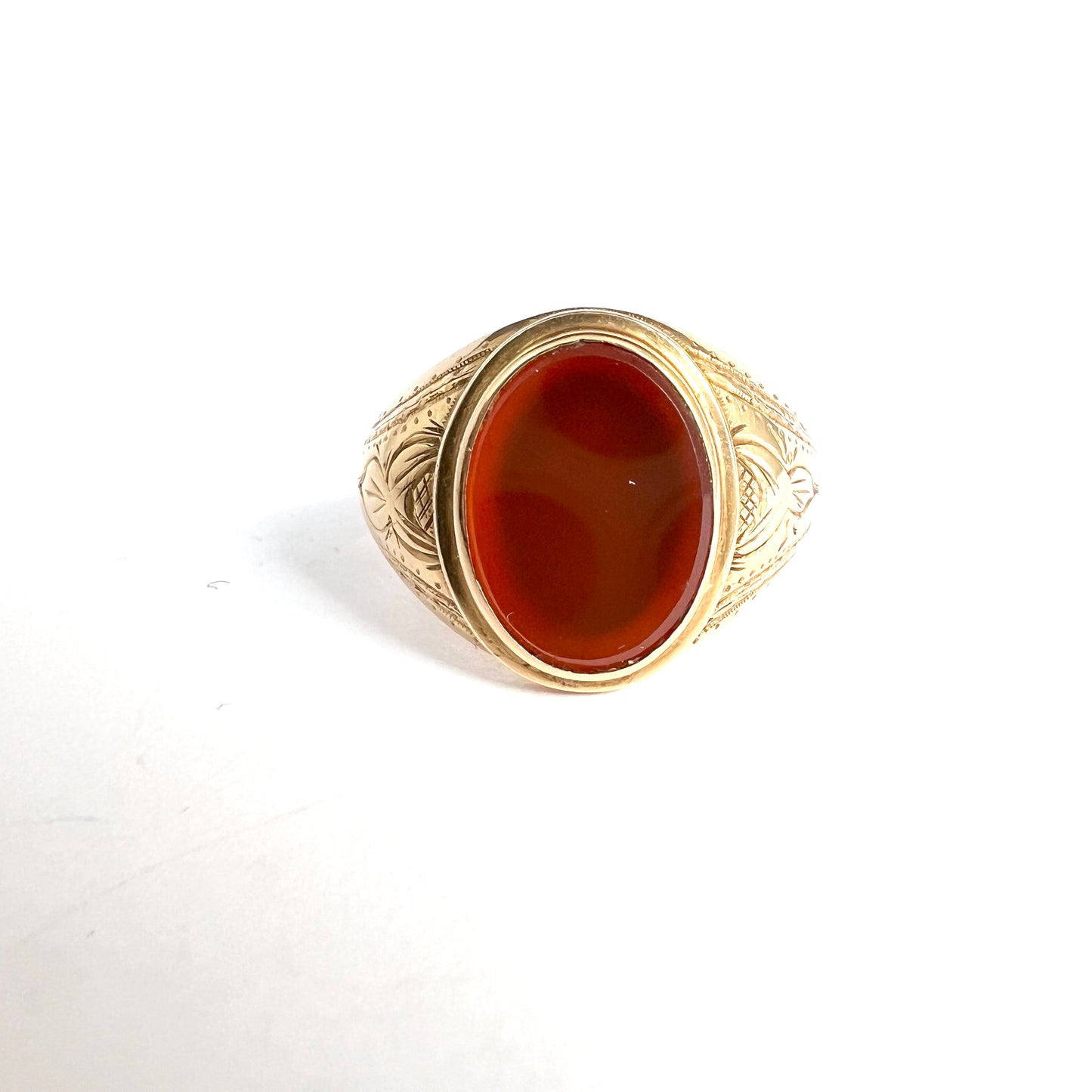 Sweden year 1897. Antique Victorian 18k Gold Carnelian Signet Ring.