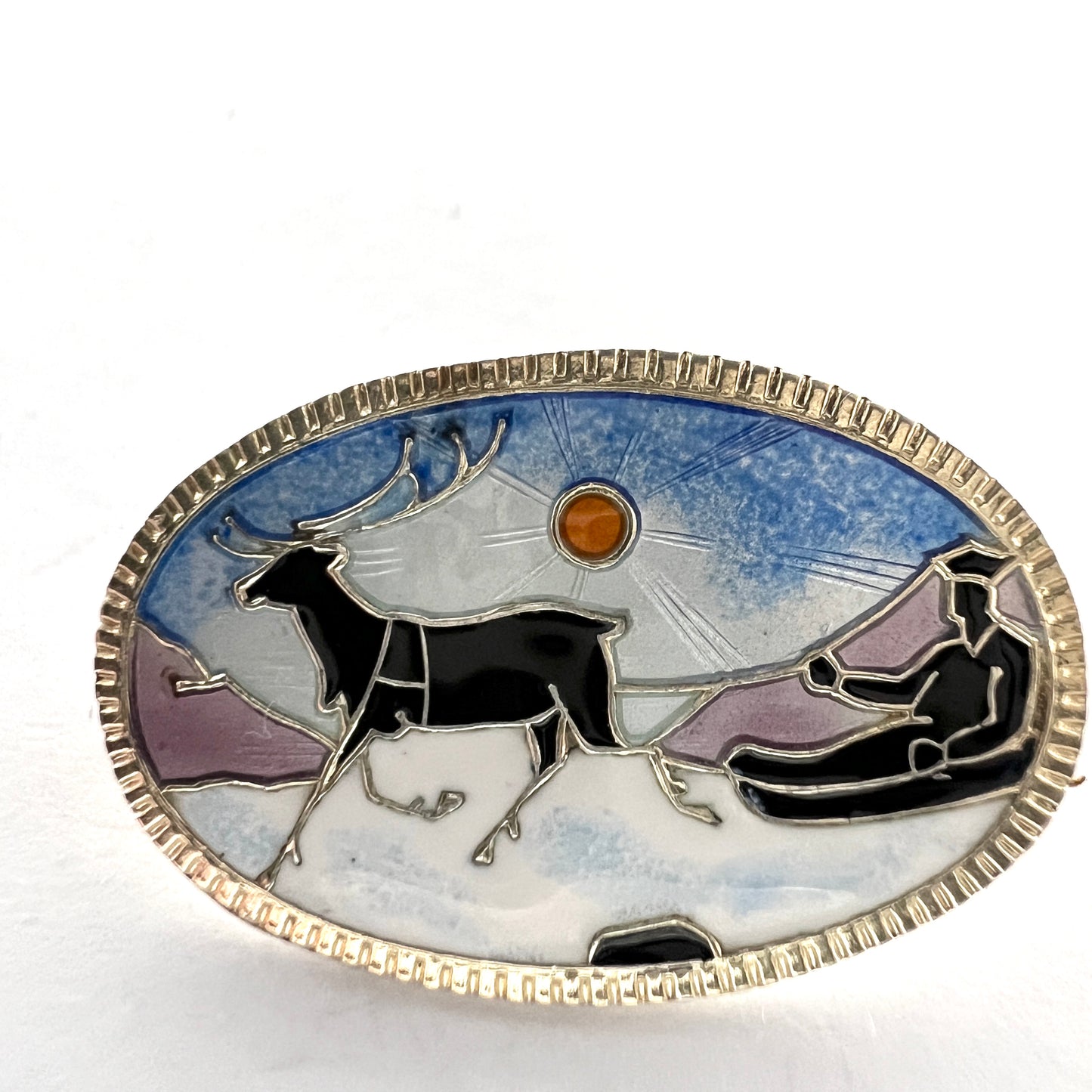 Aksel Holmsen Norway. Vintage Small Sterling Silver Yellow Enamel Brooch