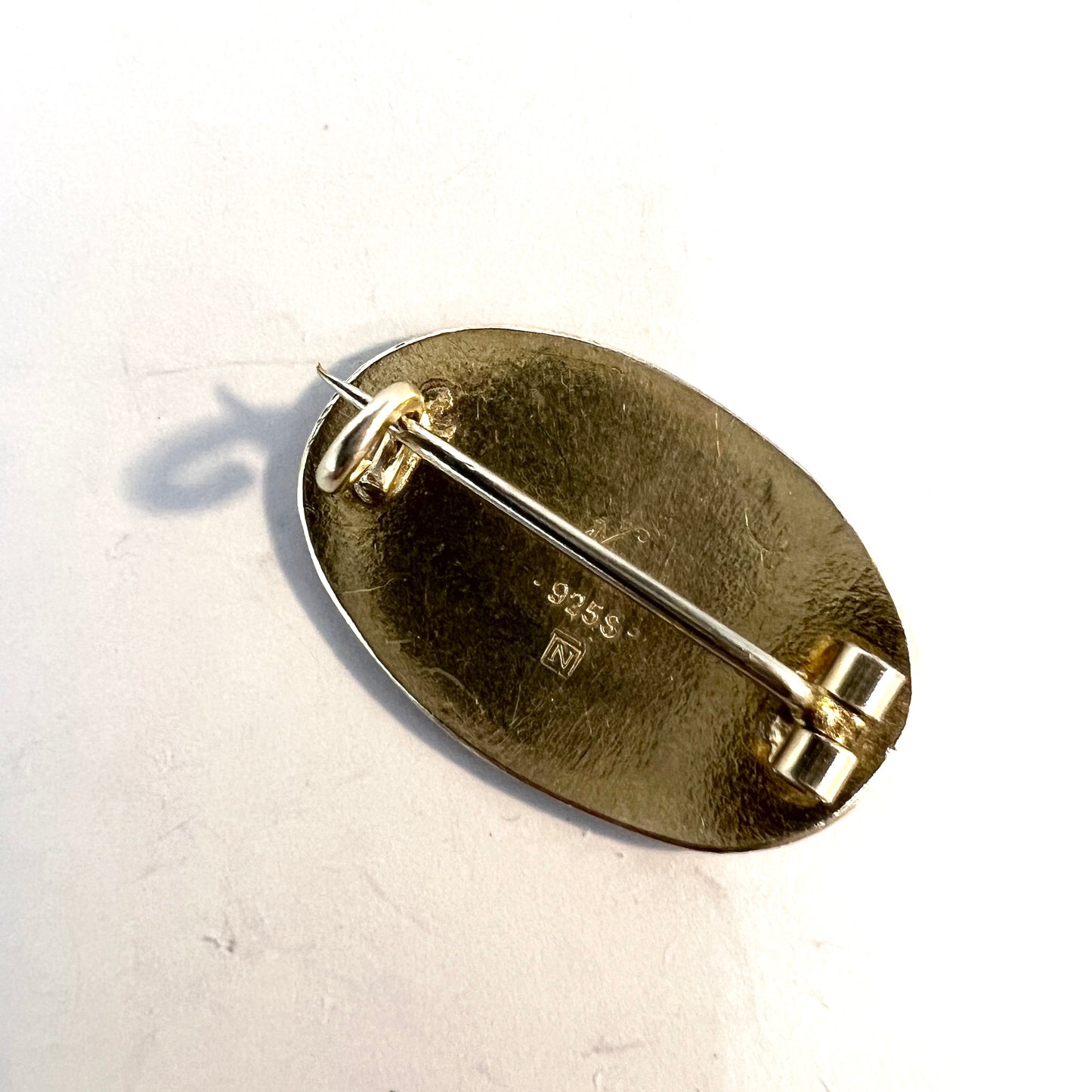 Aksel Holmsen Norway. Vintage Small Sterling Silver Yellow Enamel Brooch