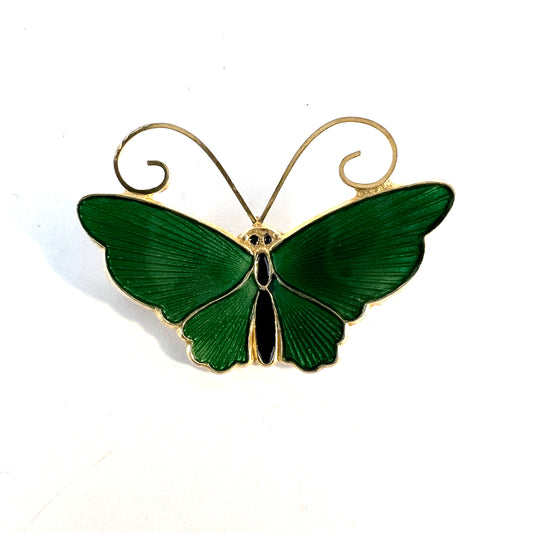 David-Andersen, Norway. Vintage Sterling Silver Green Enamel Butterfly Brooch.