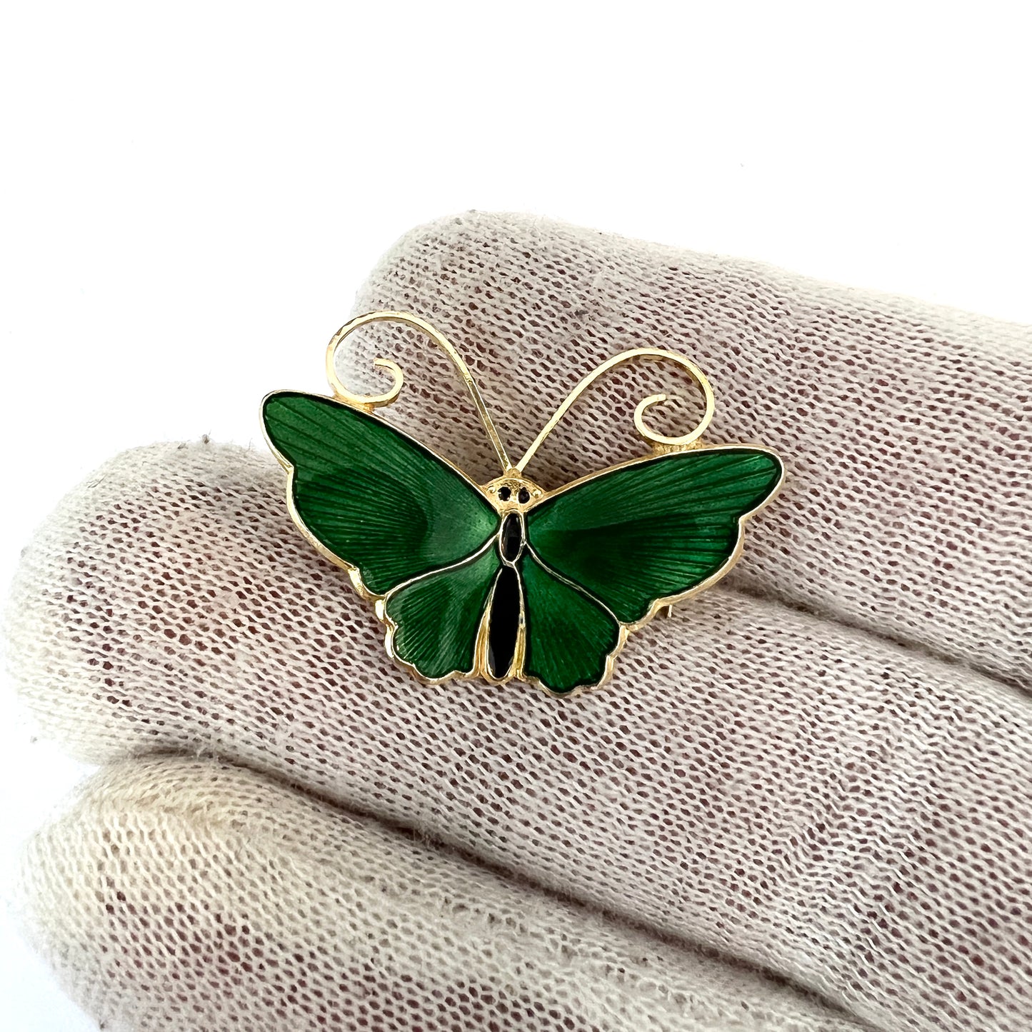 David-Andersen, Norway. Vintage Sterling Silver Green Enamel Butterfly Brooch.