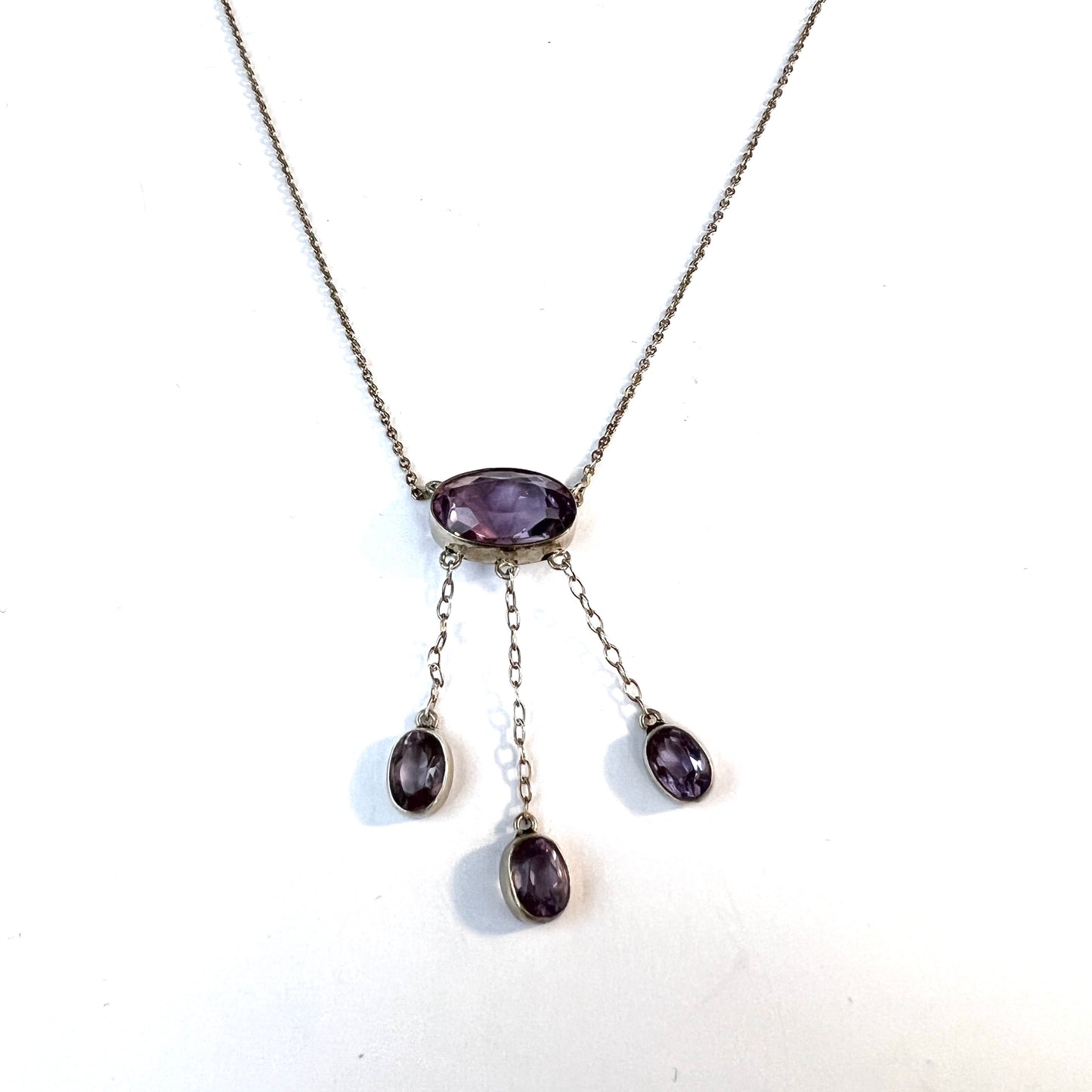 Hugo Grun, Denmark c 1920s. Antique Solid Silver Amethyst Negligee Necklace.