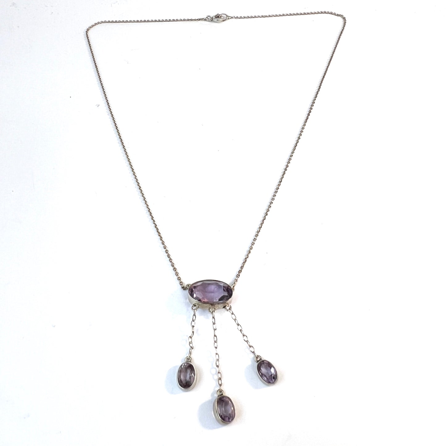 Hugo Grun, Denmark c 1920s. Antique Solid Silver Amethyst Negligee Necklace.