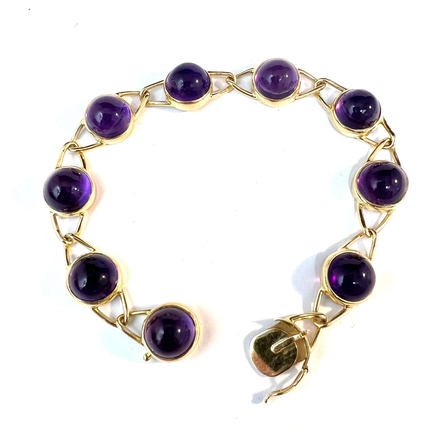 K.Torndals, Stockholm 1965. Vintage 18k Gold Amethyst Cabochons Bracelet.