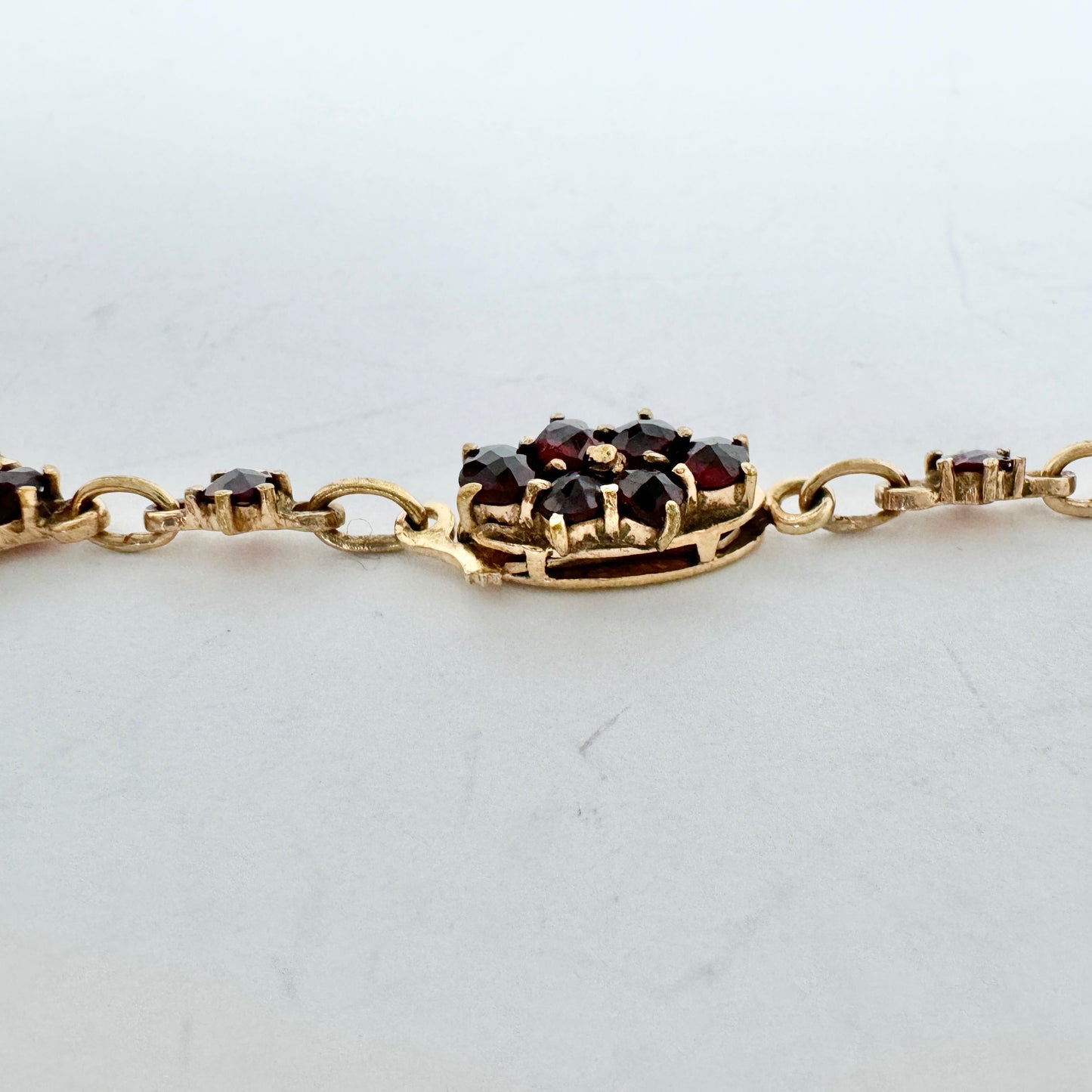 Vintage Bohemian Garnet Cluster Gilt Metal Necklace.