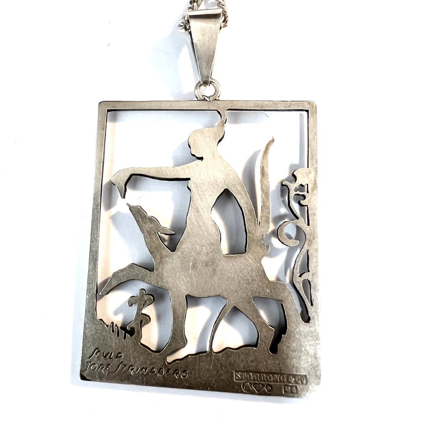 Tore Strindberg for Sporrong, Sweden 1946 Solid Silver Goddess Diana Pendant Necklace. Signed.