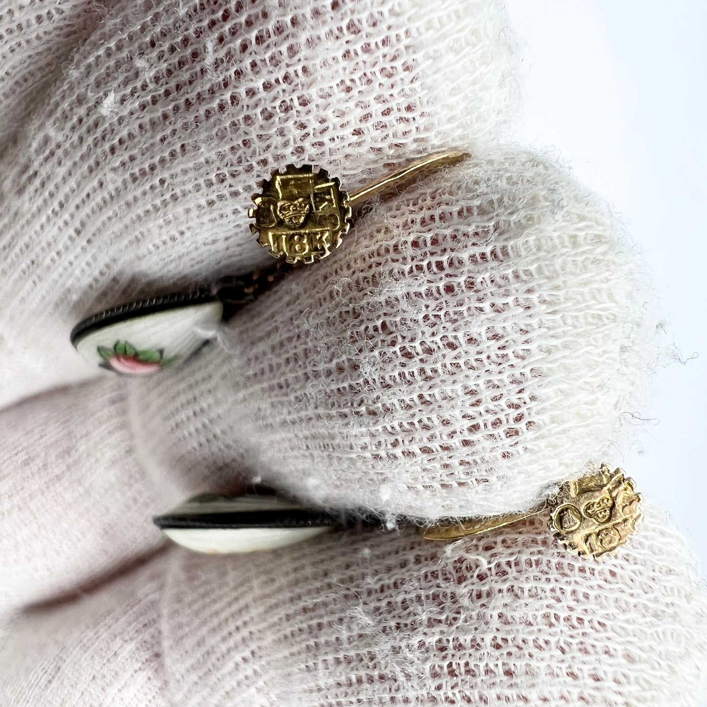 Sweden 1936, Vintage 18k Gold Sterling Silver Enamel Earrings.