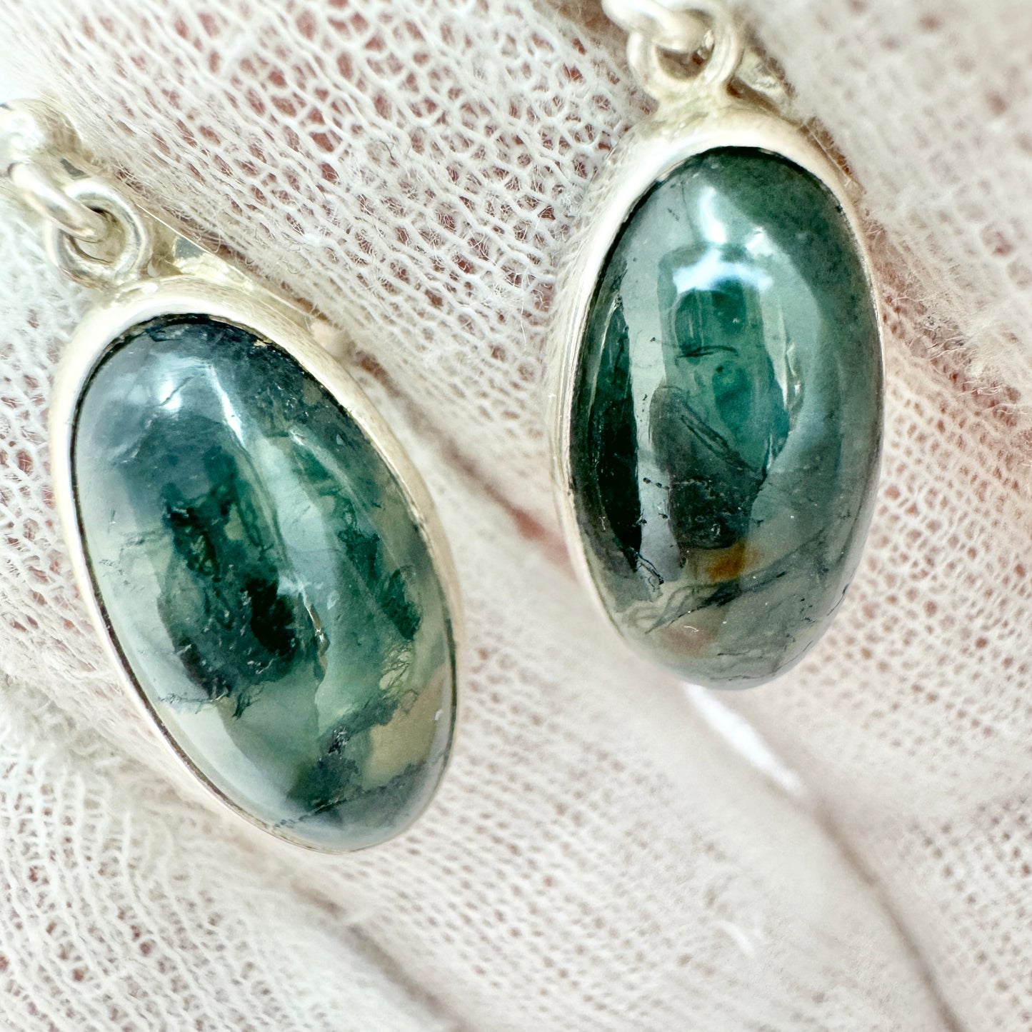 Victor Janson, Sweden year 1960. Vintage Sterling Silver Moss Agate Earrings.