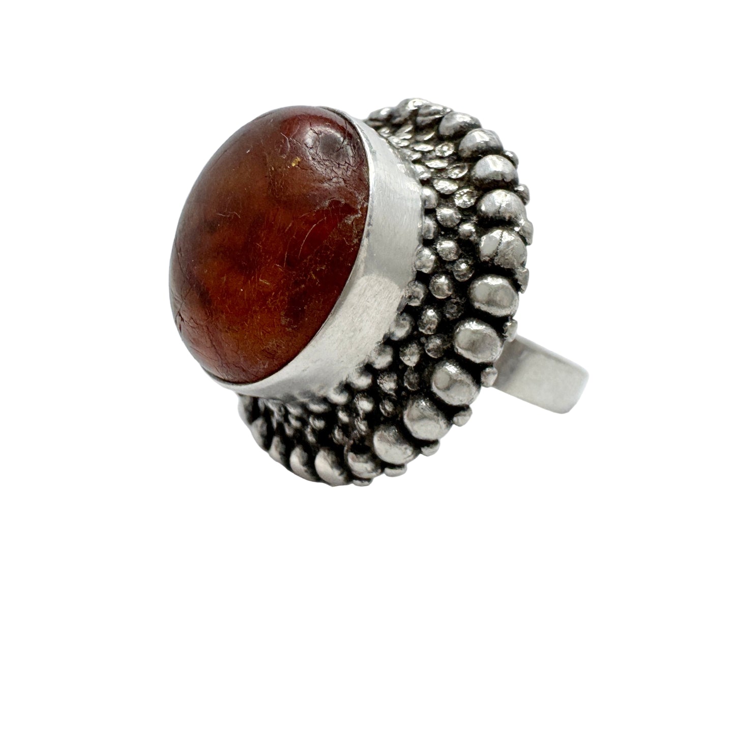 Erik Granit, Finland 1973. Bold Vintage Sterling Silver Baltic Amber Ring.