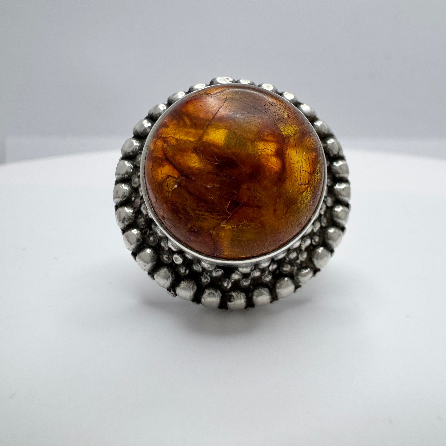 Erik Granit, Finland 1973. Bold Vintage Sterling Silver Baltic Amber Ring.