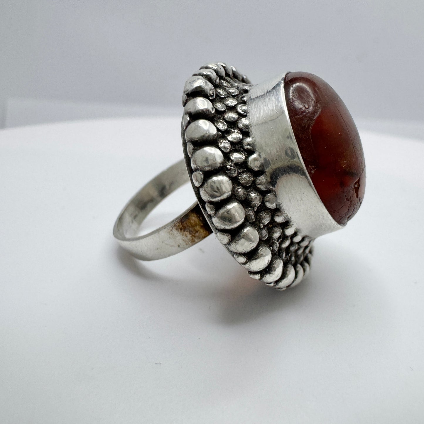 Erik Granit, Finland 1973. Bold Vintage Sterling Silver Baltic Amber Ring.
