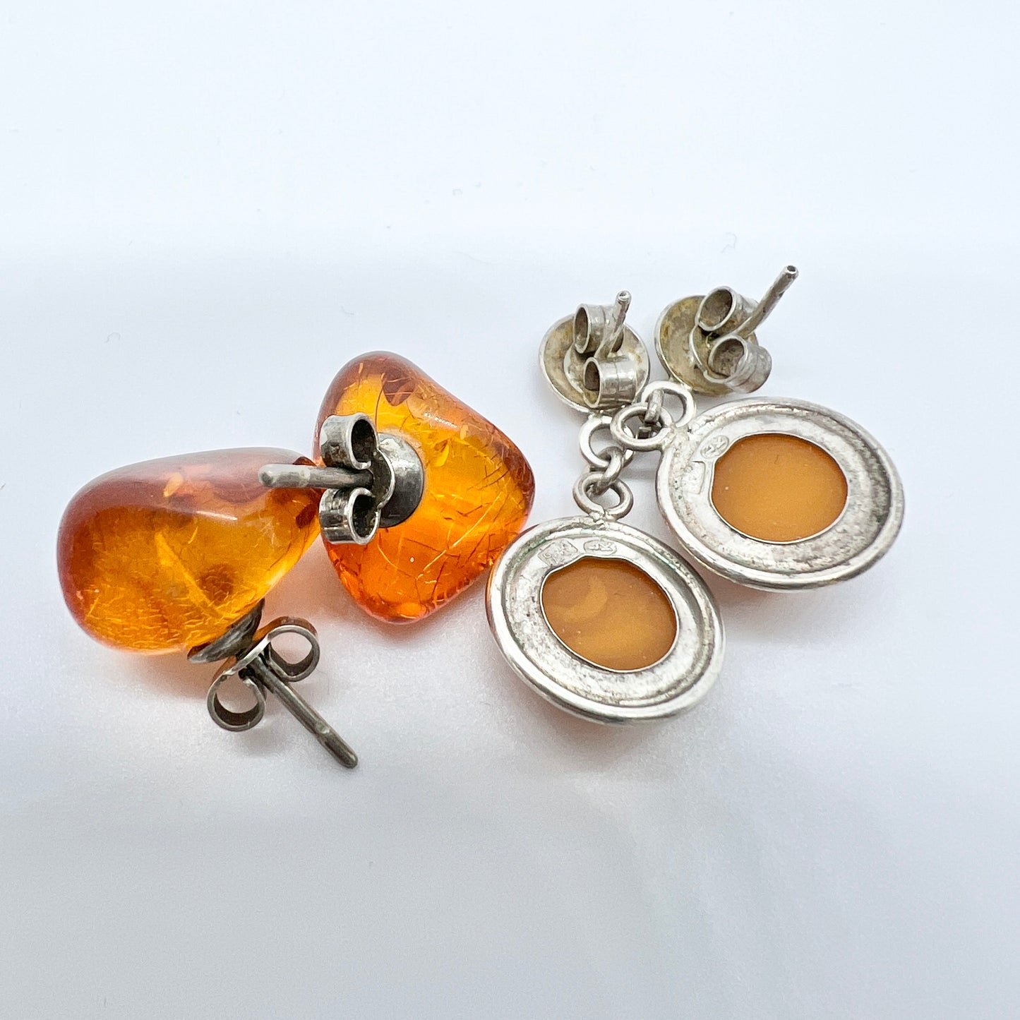 Poland. Vintage Solid Silver Baltic Amber Earrings.