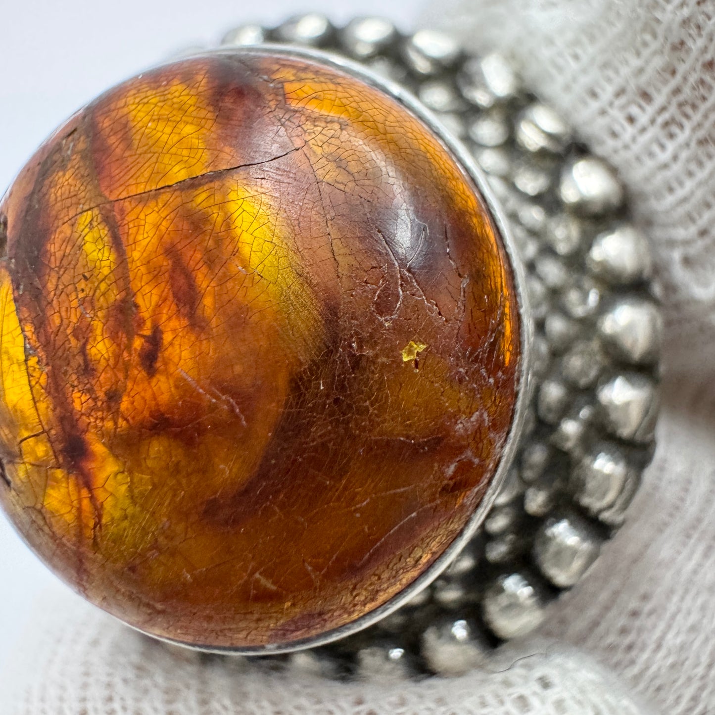 Erik Granit, Finland 1973. Bold Vintage Sterling Silver Baltic Amber Ring.