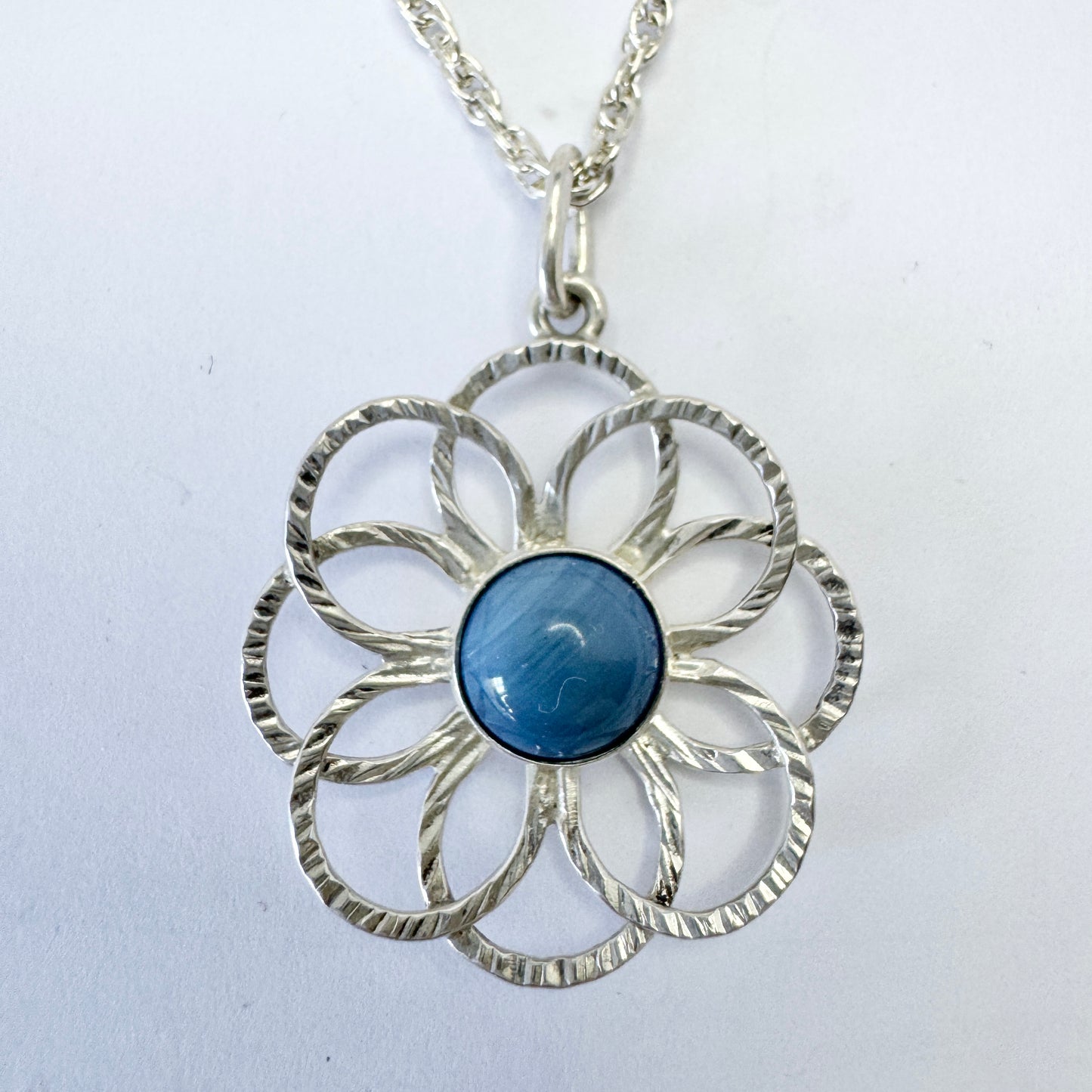 Sweden c 1970s. Vintage Sterling Silver Bergslagen-stone Pendant Necklace.