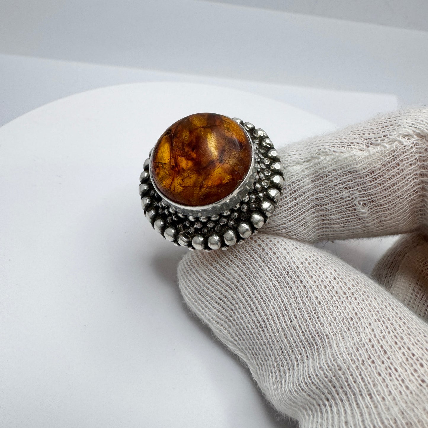 Erik Granit, Finland 1973. Bold Vintage Sterling Silver Baltic Amber Ring.