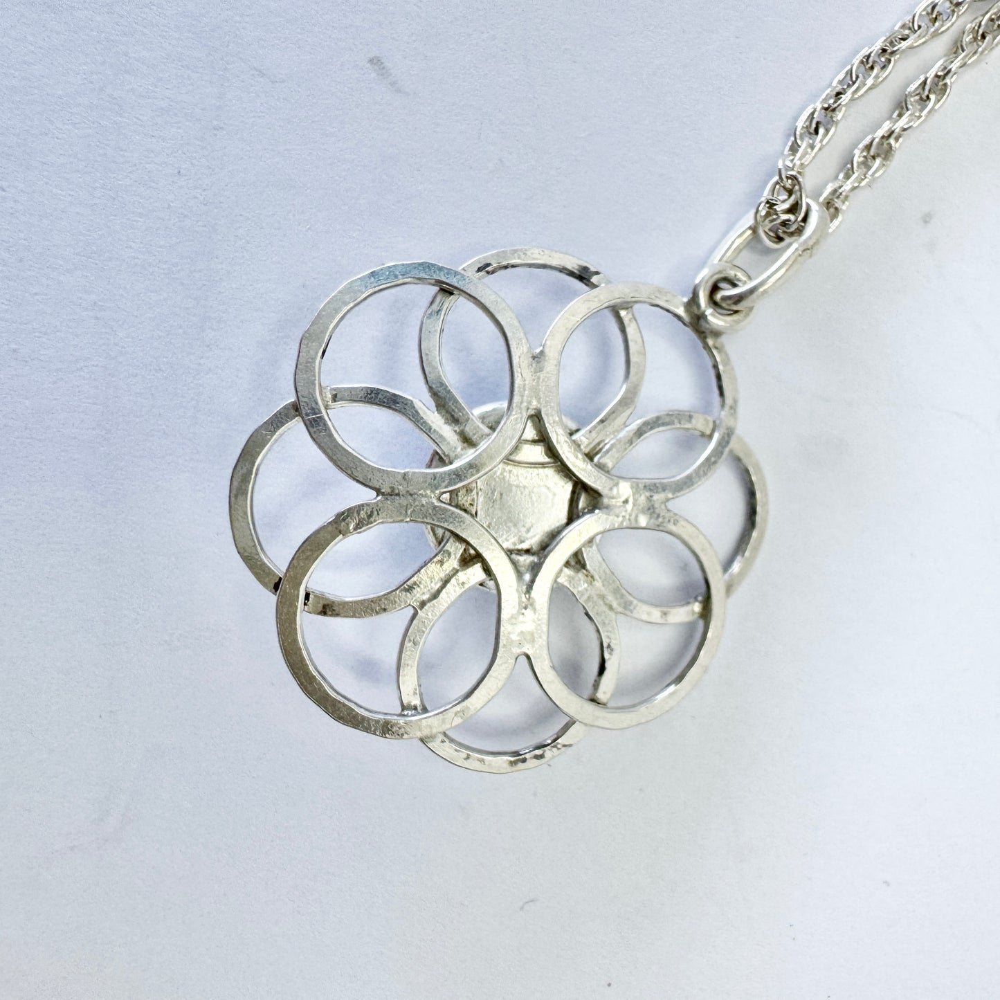 Sweden c 1970s. Vintage Sterling Silver Bergslagen-stone Pendant Necklace.