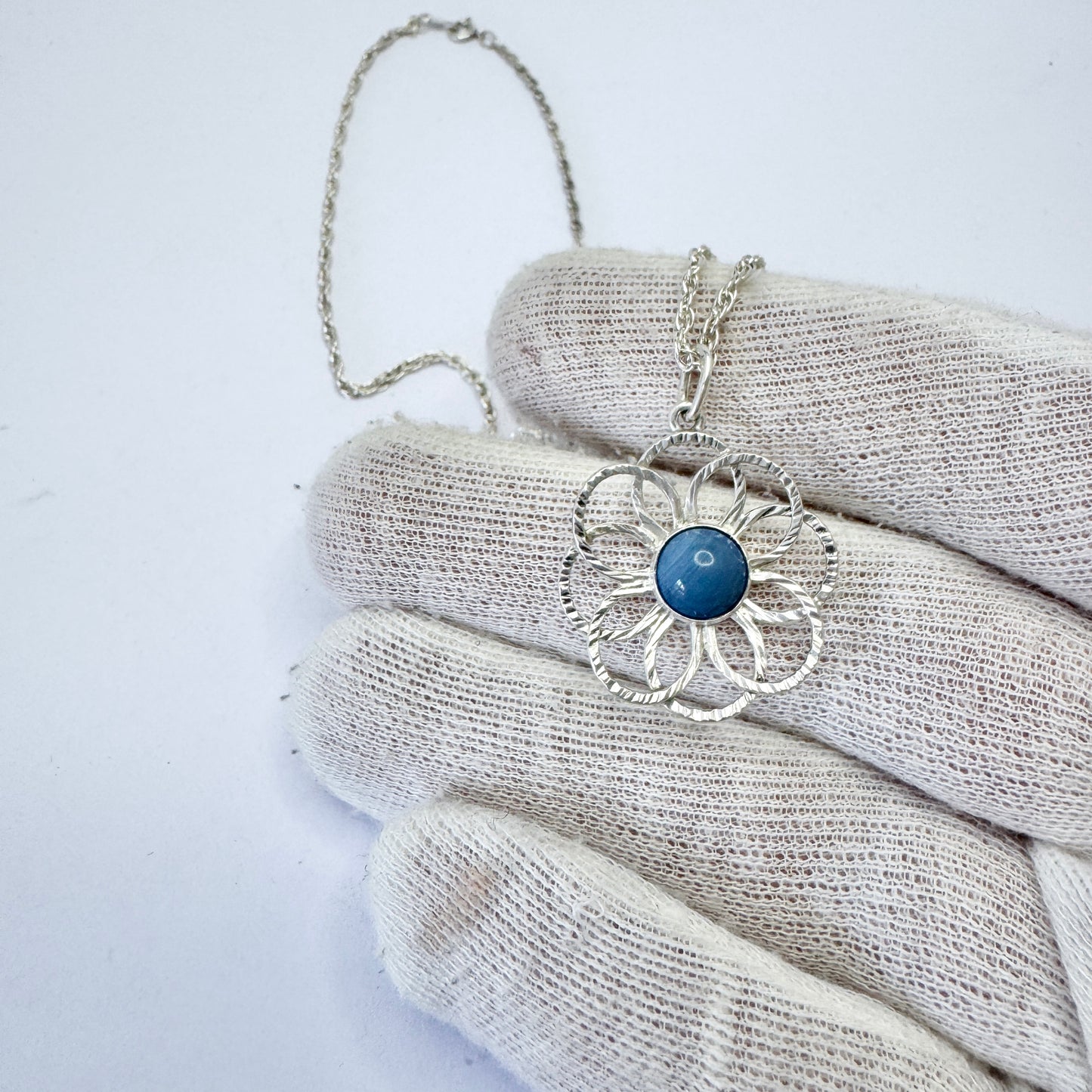Sweden c 1970s. Vintage Sterling Silver Bergslagen-stone Pendant Necklace.