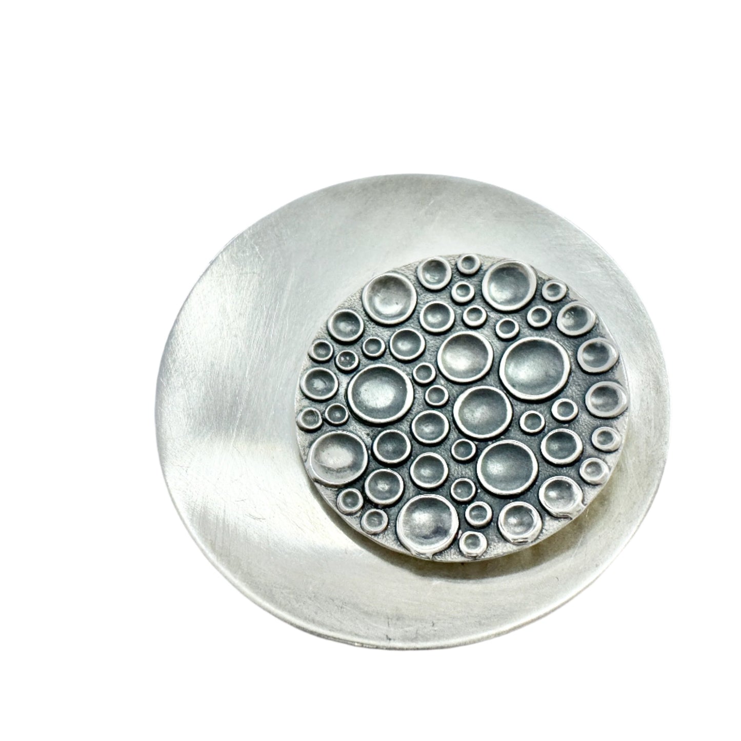 Salovaara, Finland 1965. Vintage Space Age Moon-surface Solid Silver Brooch.