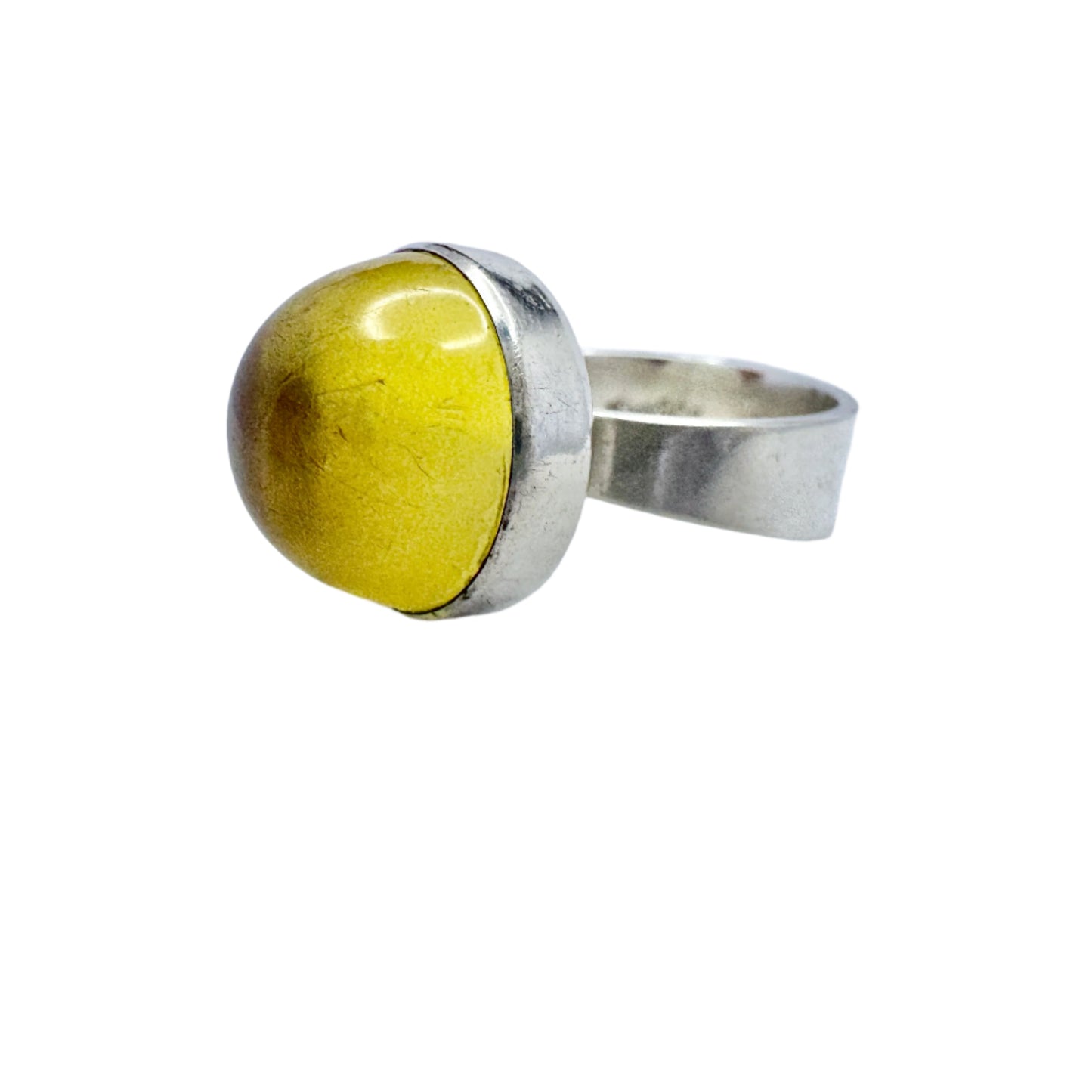 Fischland Ostseeschmuck, Germany c 1970s. Vintage Solid Silver Amber Ring.