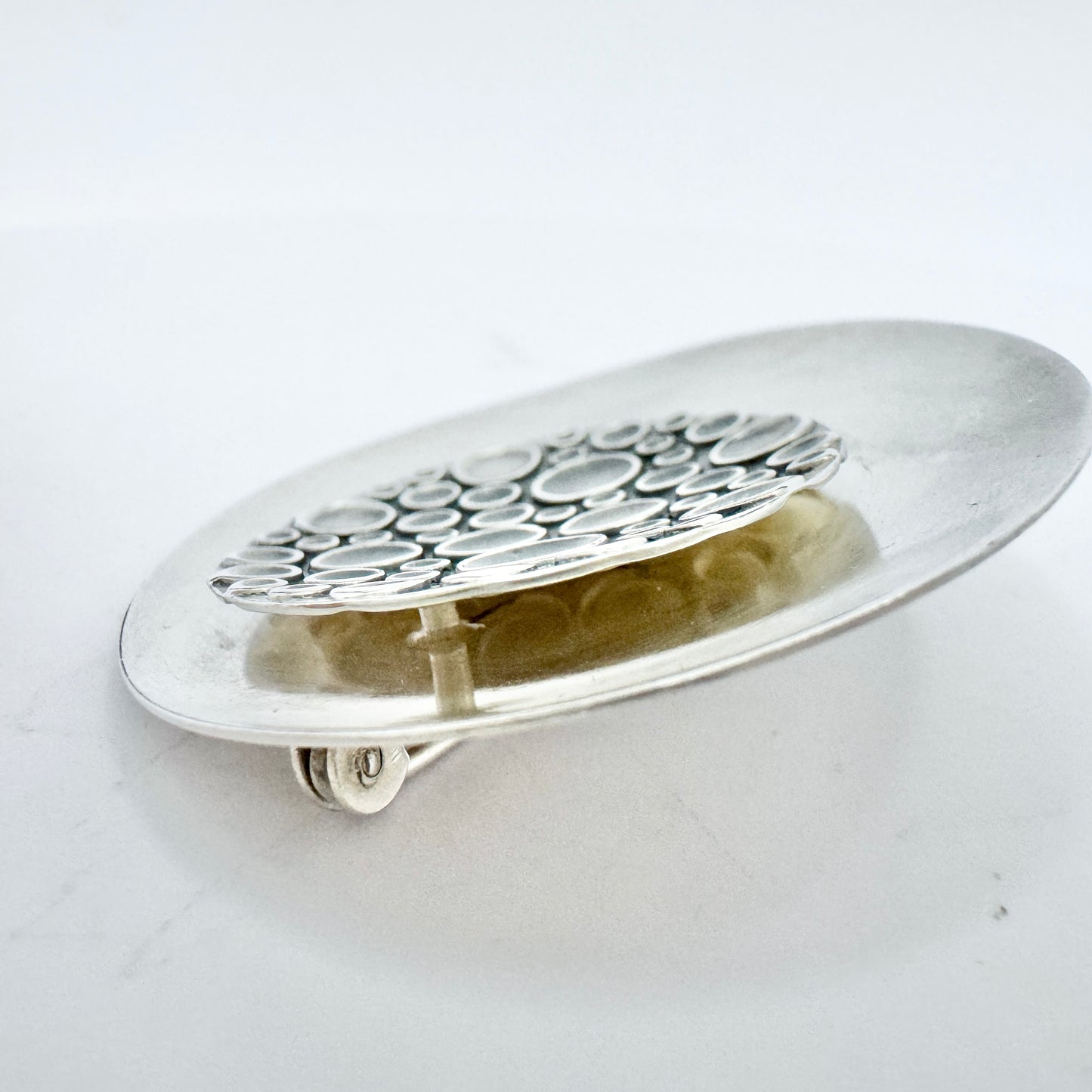 Salovaara, Finland 1965. Vintage Space Age Moon-surface Solid Silver Brooch.