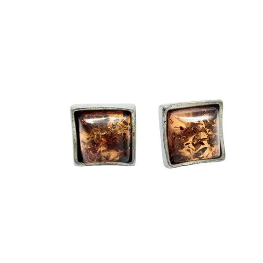 Vintage Sterling Silver Amber Stud Earrings.