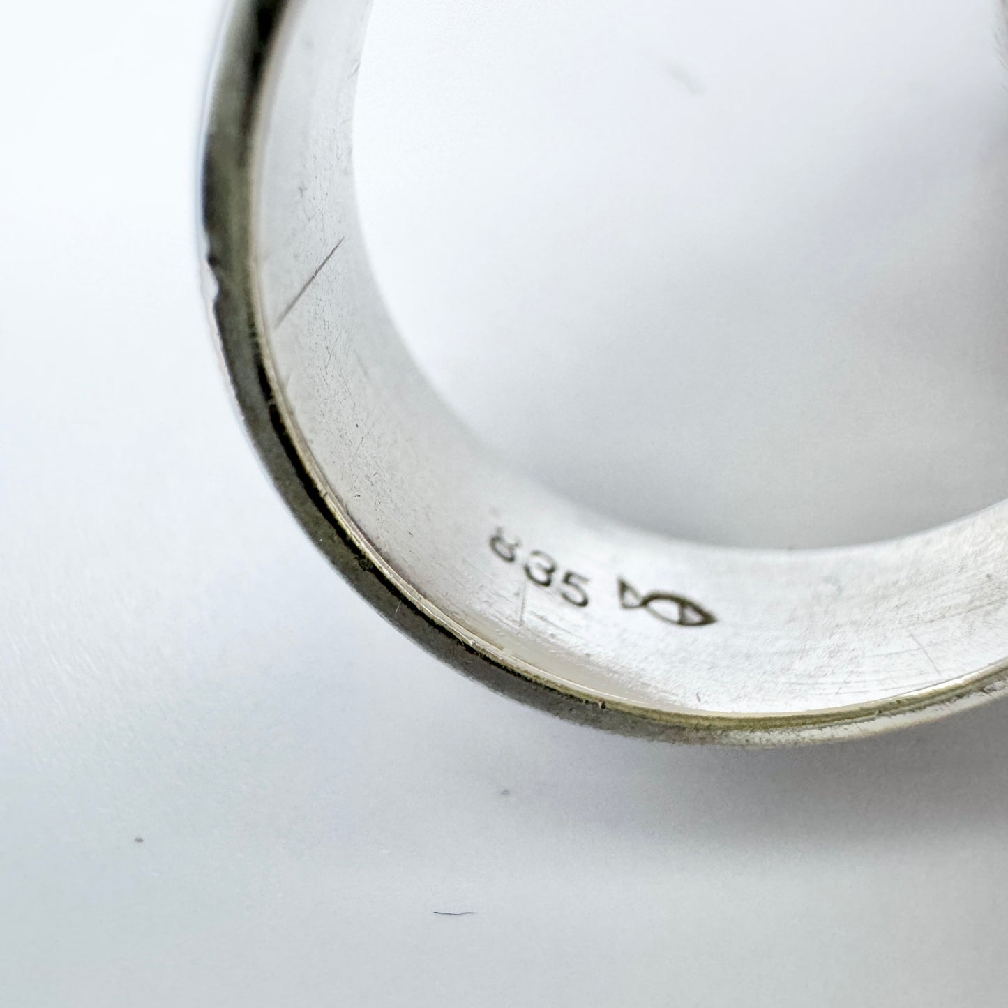 Fischland Ostseeschmuck, Germany c 1970s. Vintage Solid Silver Amber Ring.