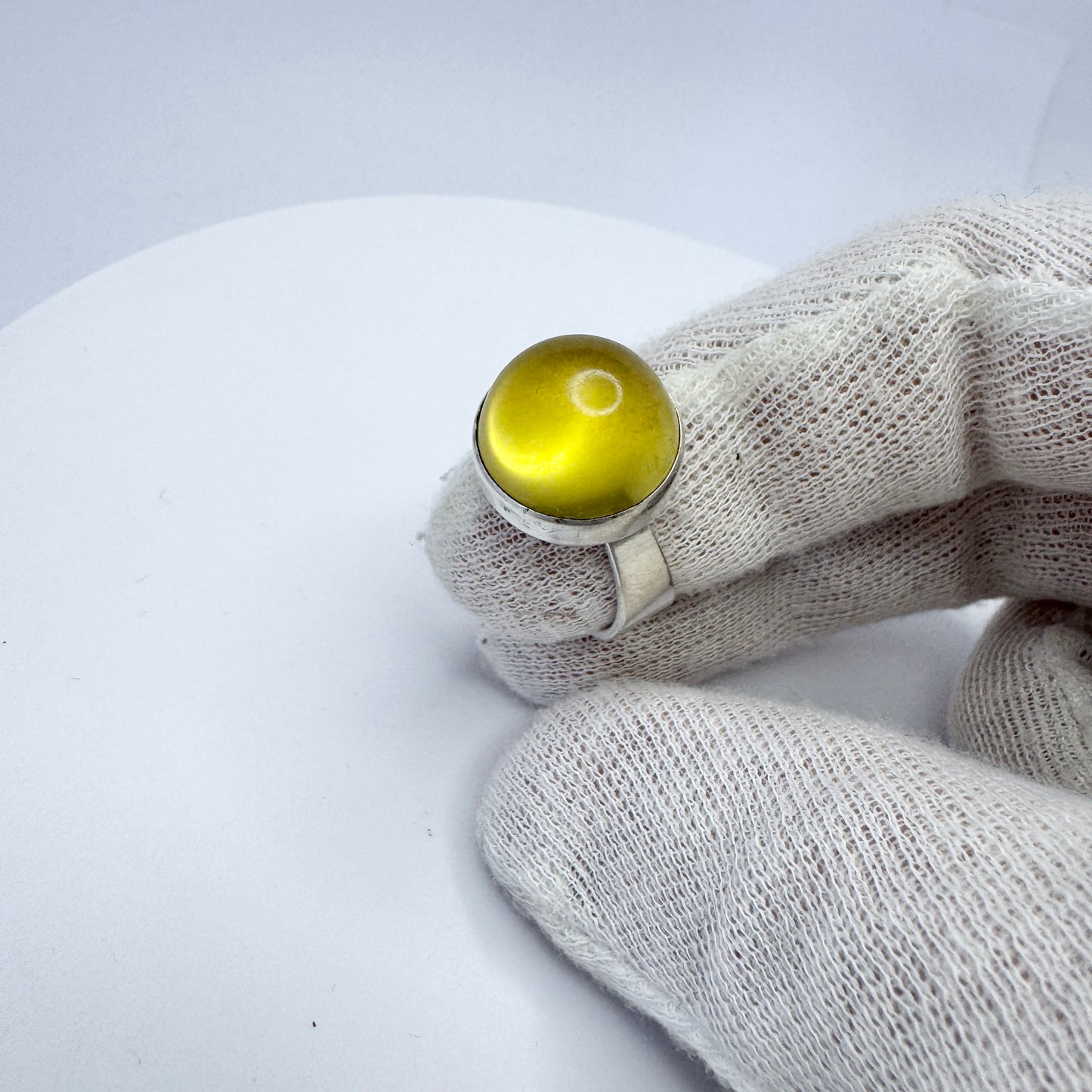 Fischland Ostseeschmuck, Germany c 1970s. Vintage Solid Silver Amber Ring.