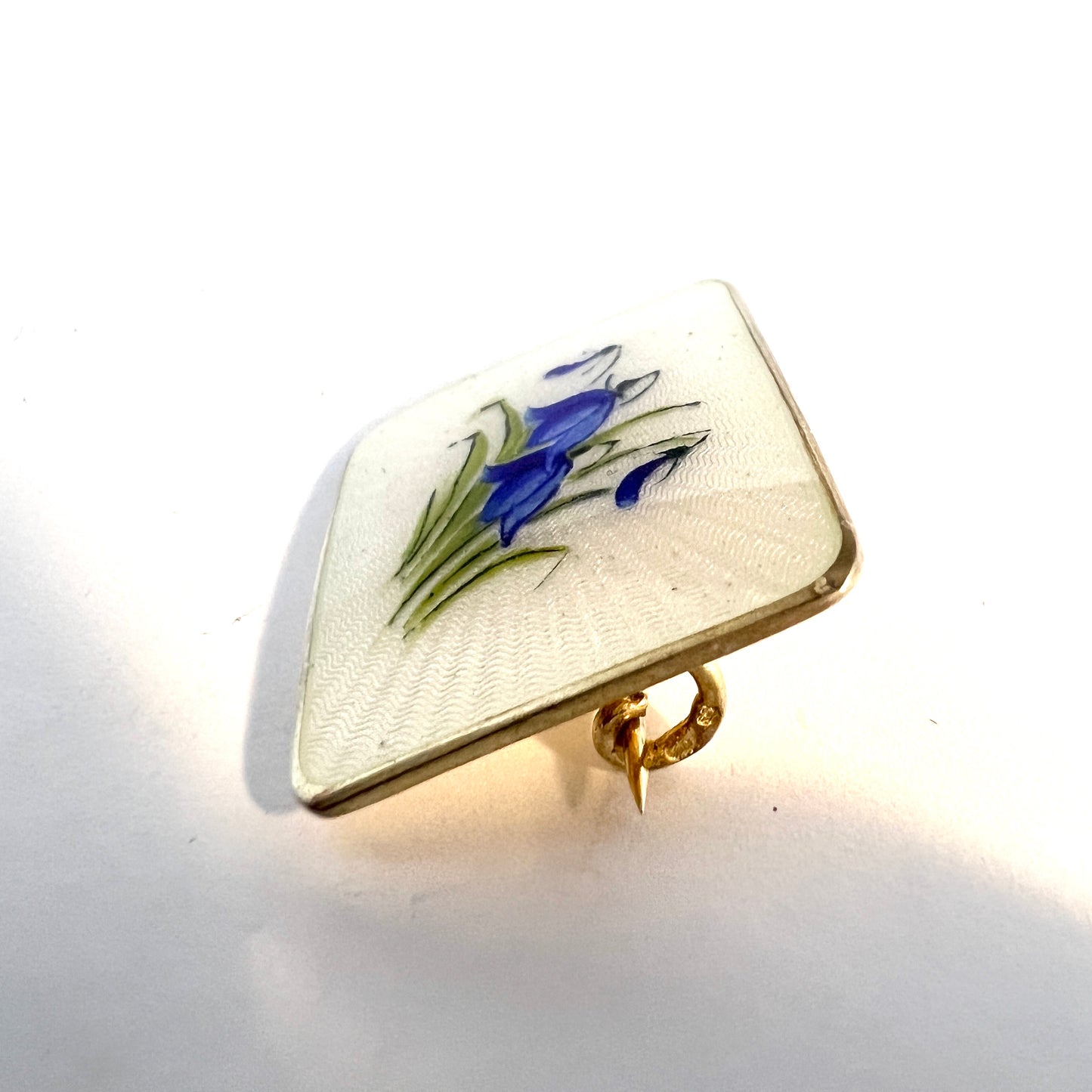 Ivar T Holth, Norway. Vintage Sterling Silver Enamel Bluebell Flower Brooch.