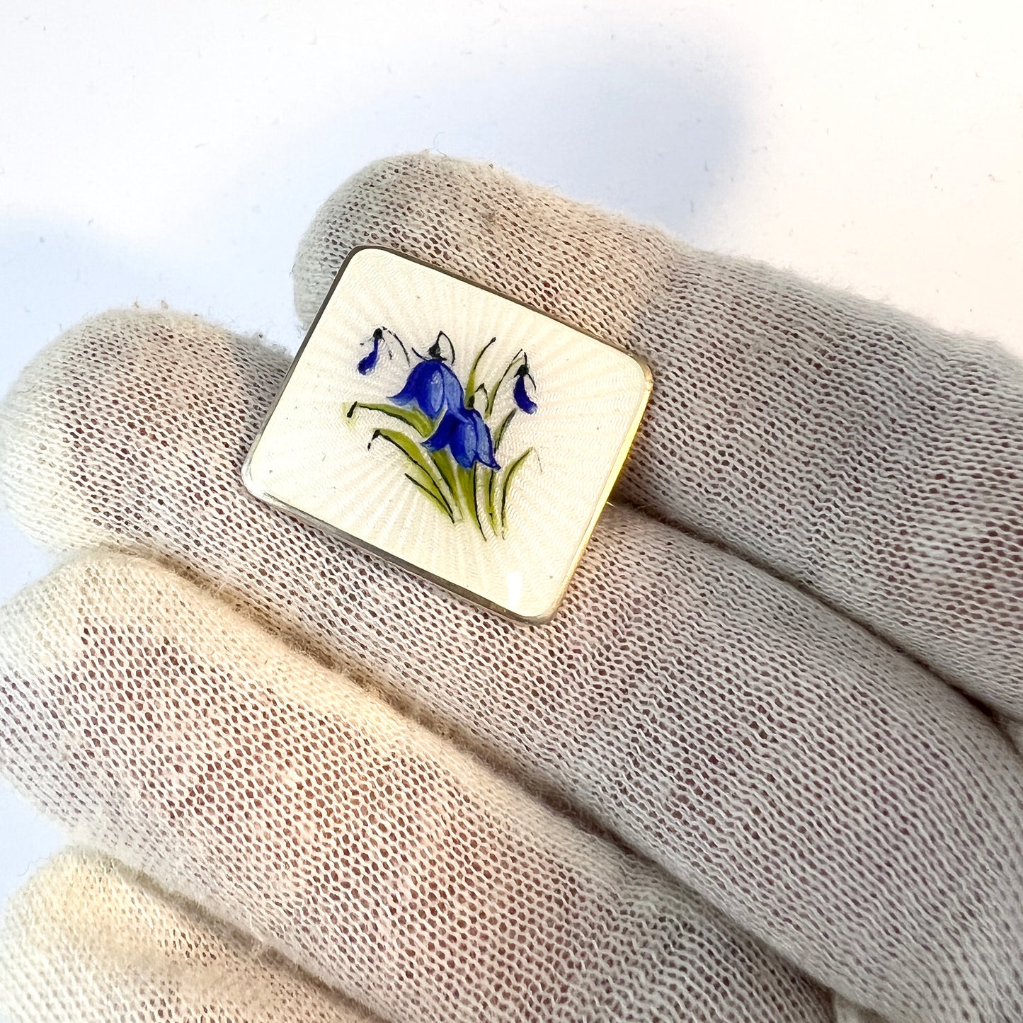 Ivar T Holth, Norway. Vintage Sterling Silver Enamel Bluebell Flower Brooch.