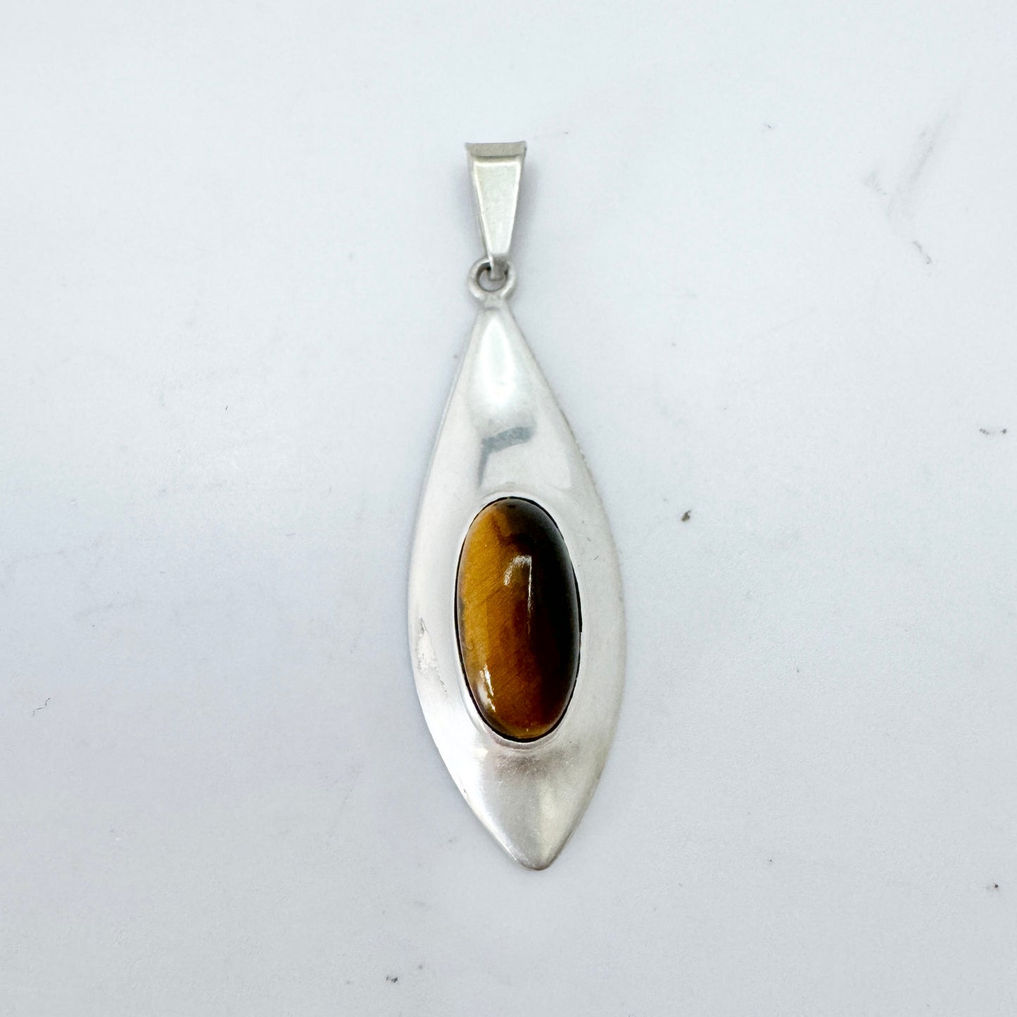 Holger Lindström, Finland 1961. Vintage Solid Silver Tiger's Eye Pendant.