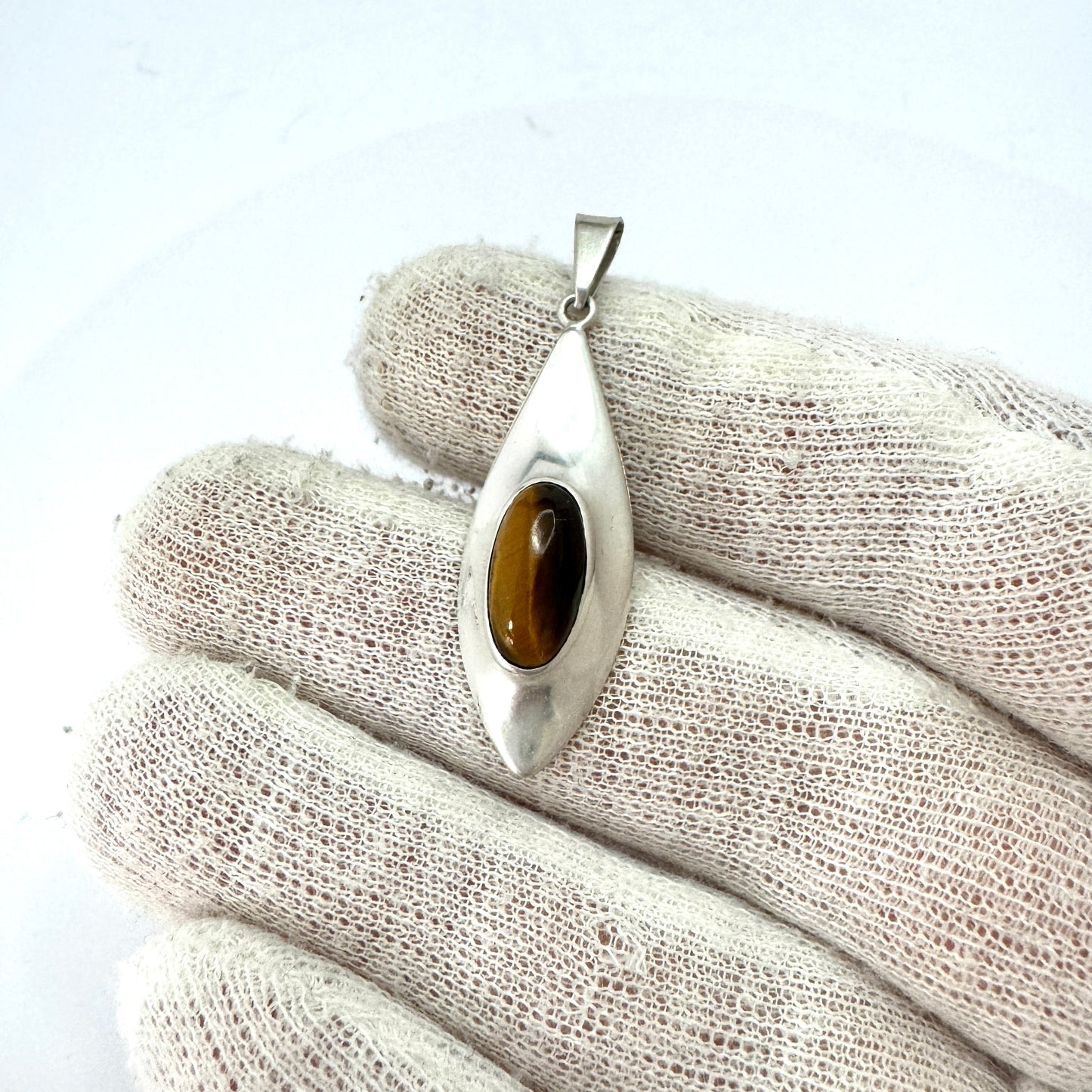 Holger Lindström, Finland 1961. Vintage Solid Silver Tiger's Eye Pendant.