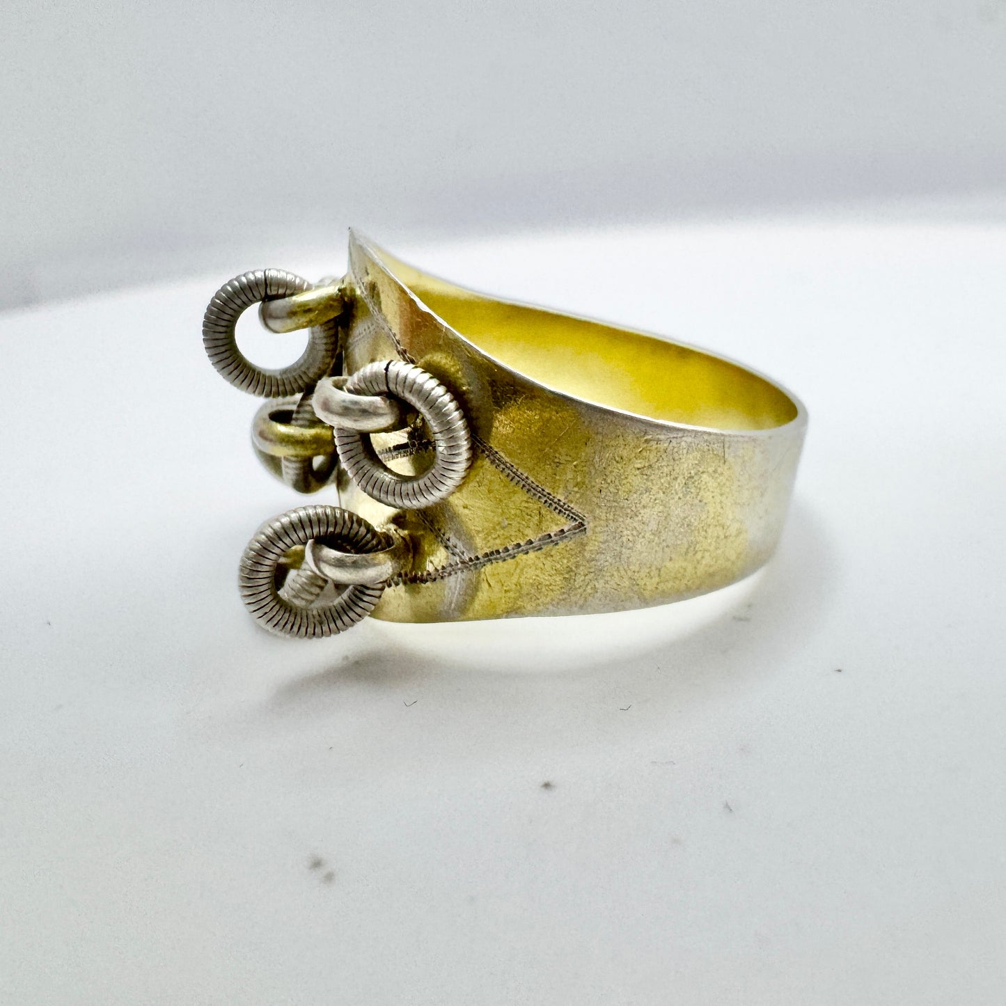 CW Edvall, Sweden 1908. Antique Solid Silver Sami / Laplander Wedding Ring.