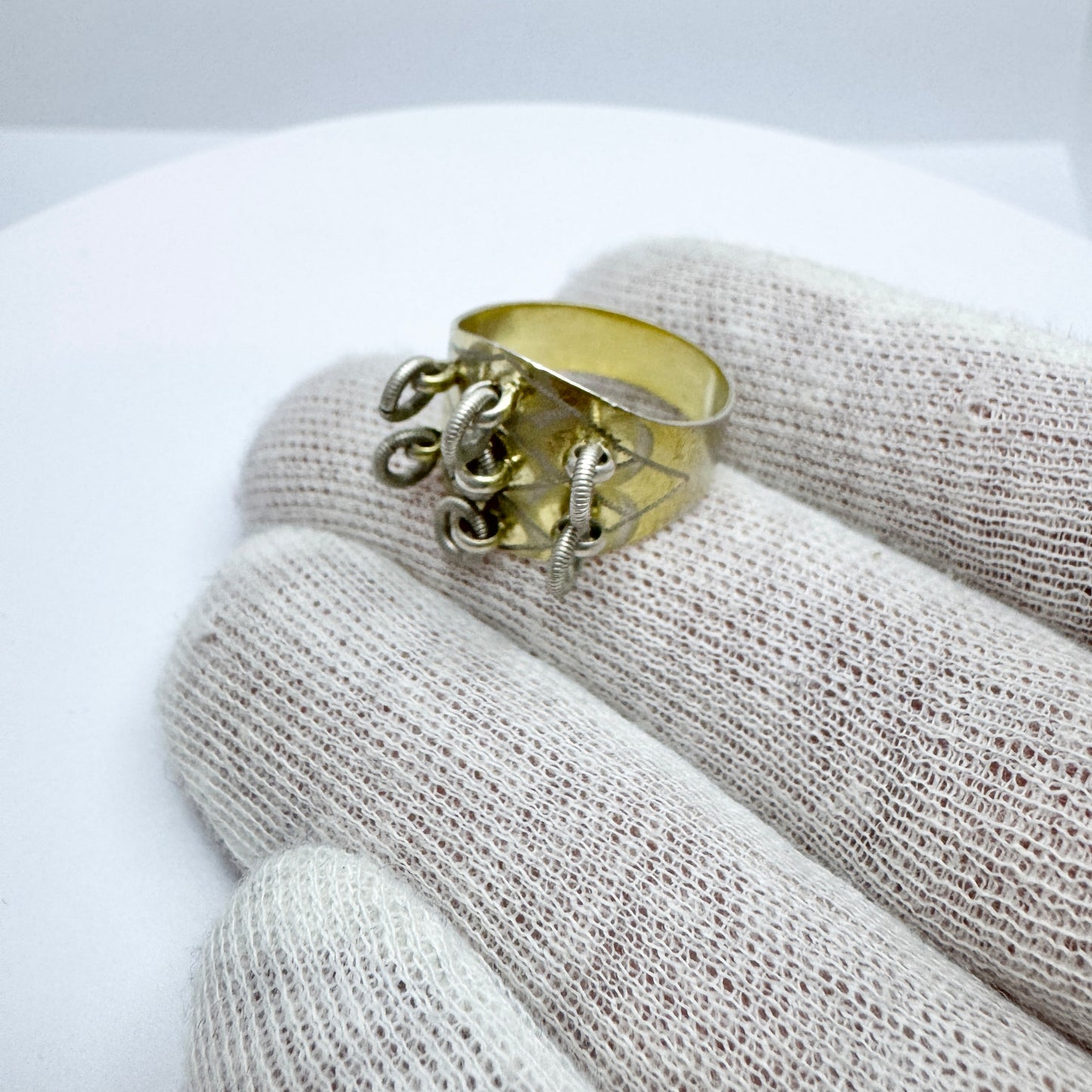 CW Edvall, Sweden 1908. Antique Solid Silver Sami / Laplander Wedding Ring.