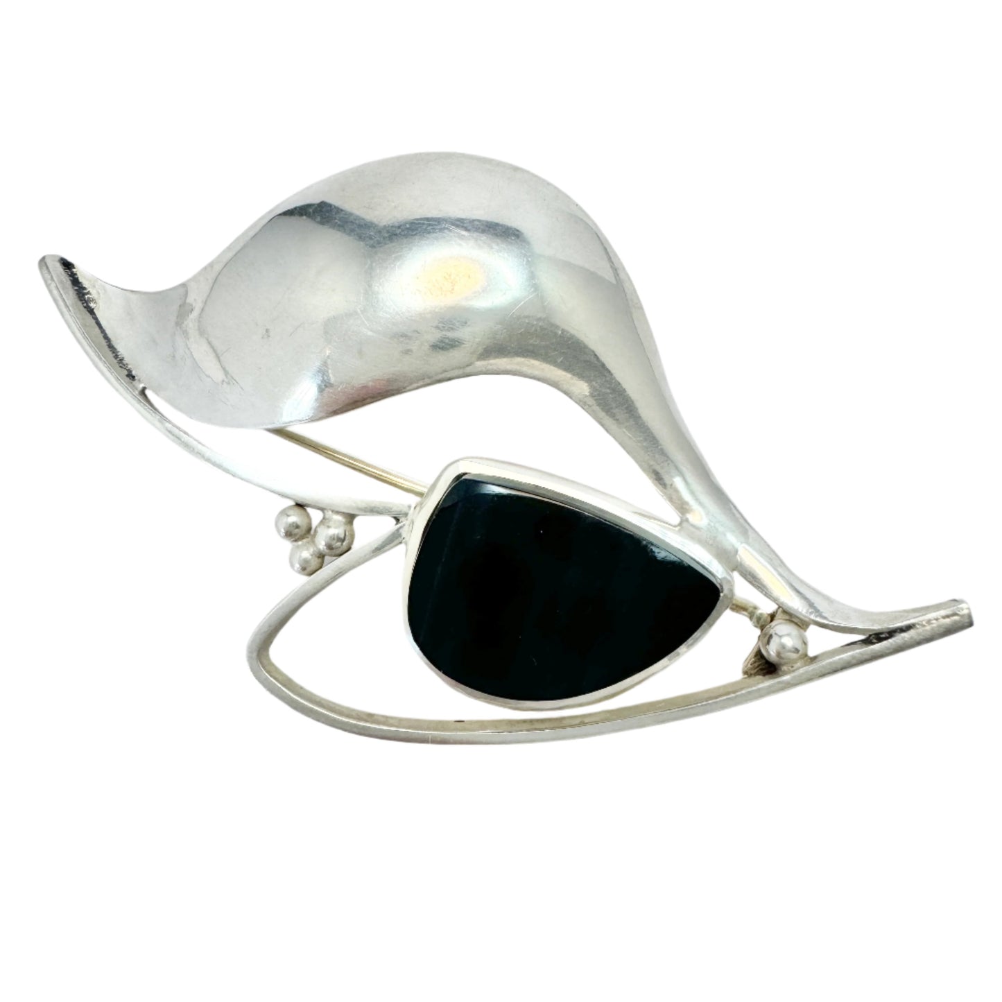 Reijo Sakari Raitila, Finland 1962. Vintage Solid Silver Obsidian Brooch.