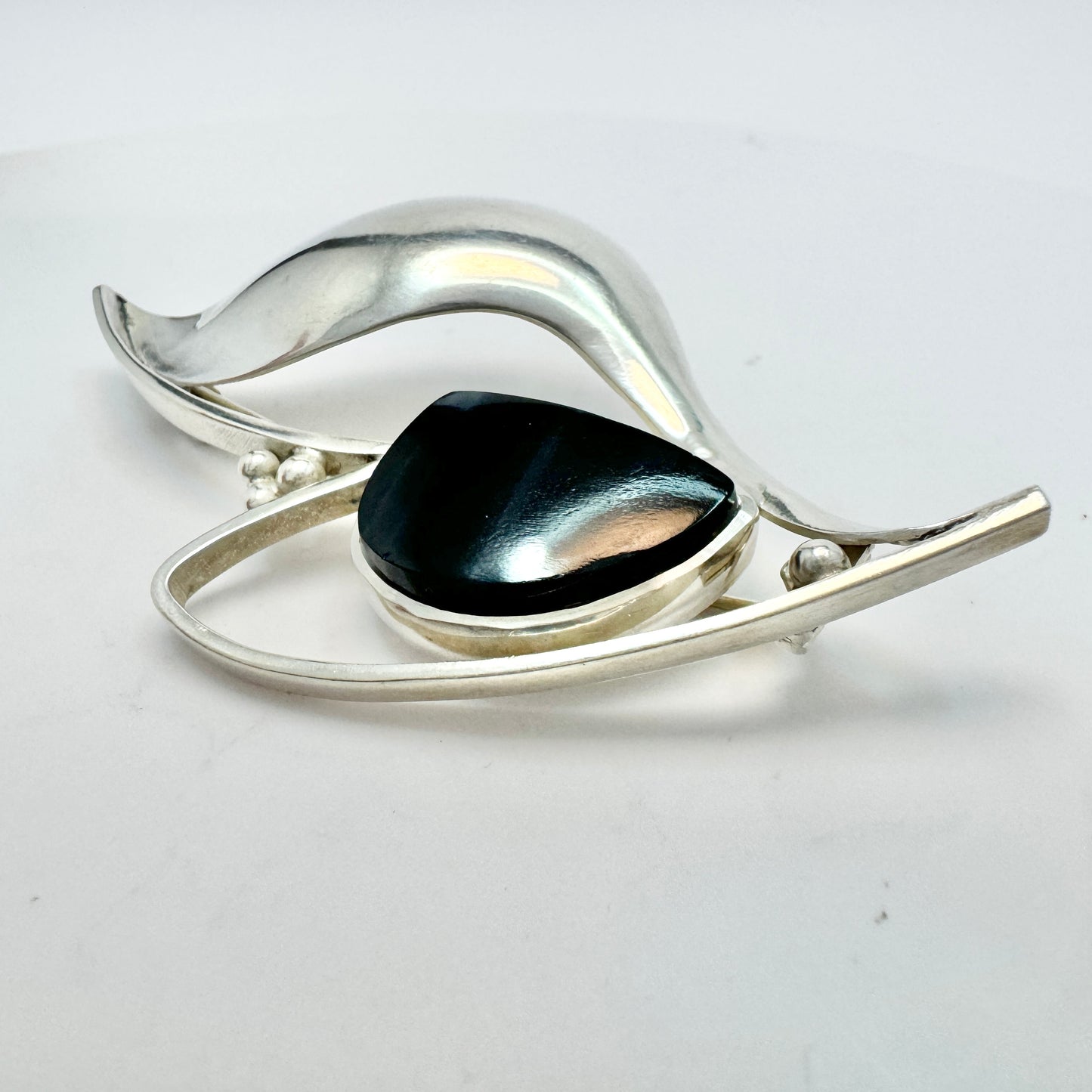 Reijo Sakari Raitila, Finland 1962. Vintage Solid Silver Obsidian Brooch.