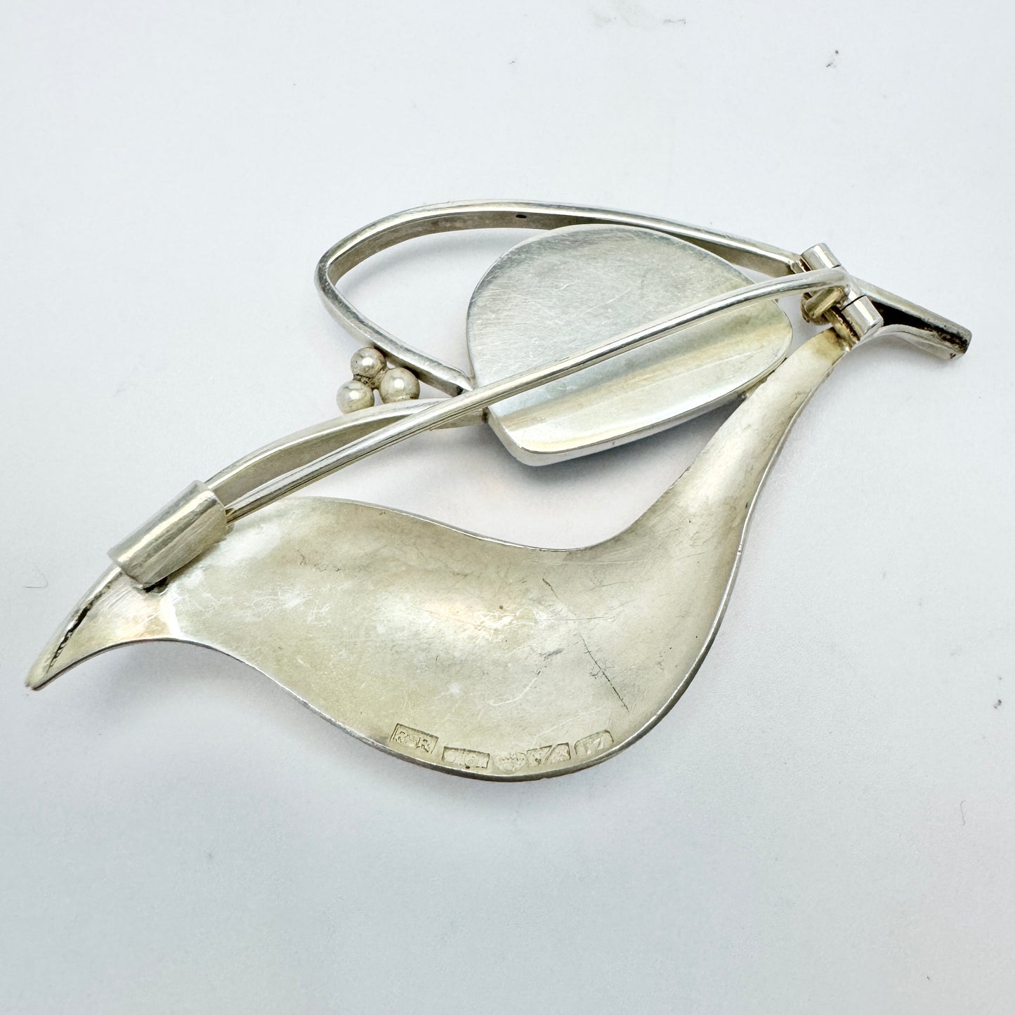 Reijo Sakari Raitila, Finland 1962. Vintage Solid Silver Obsidian Brooch.