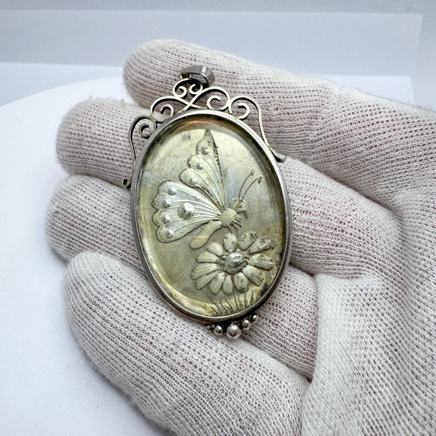 Wilhelm Harbeck, Sweden 1946. Vintage Sterling Silver Butterfly Pendant.