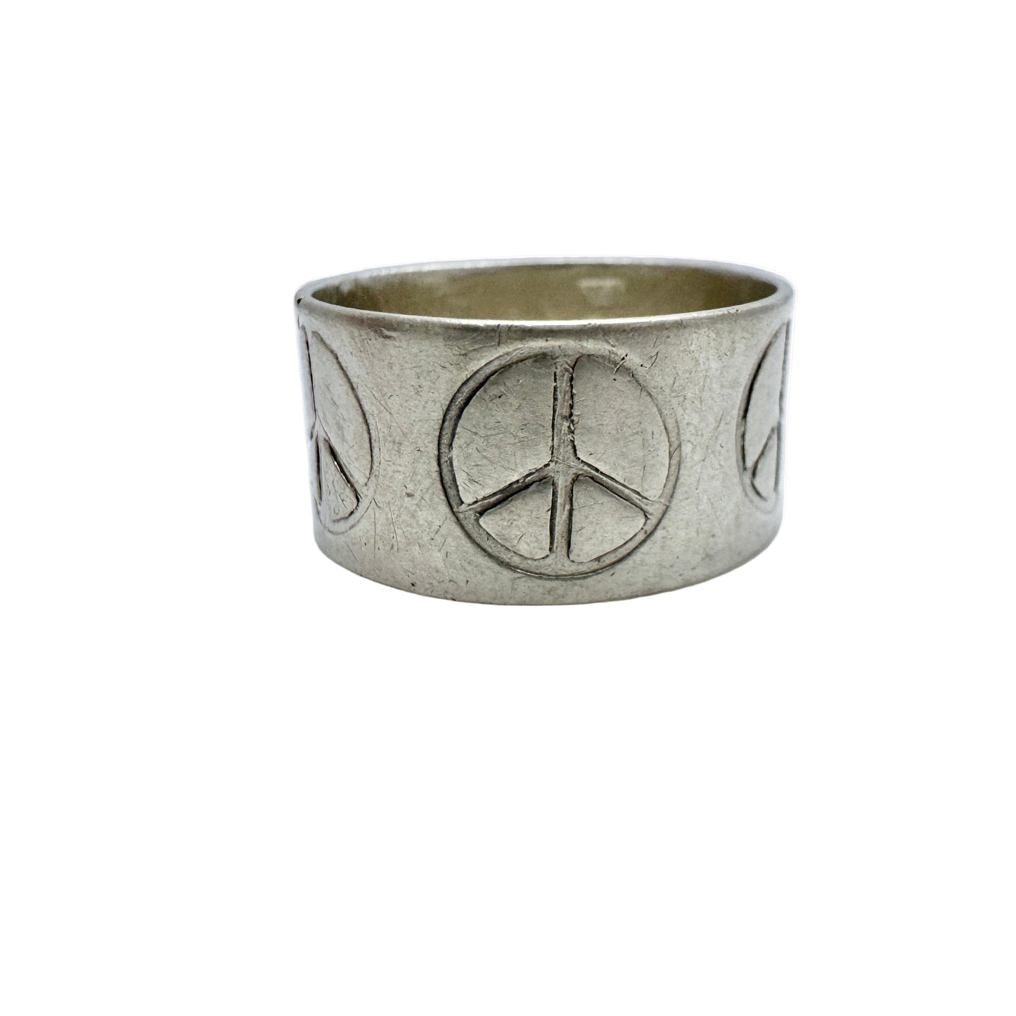 Victor Janson, Sweden 1972. Vintage Sterling Silver Peace Sign Hippie Ring Band