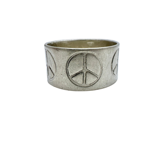 Victor Janson, Sweden 1972. Vintage Sterling Silver Peace Sign Hippie Ring Band