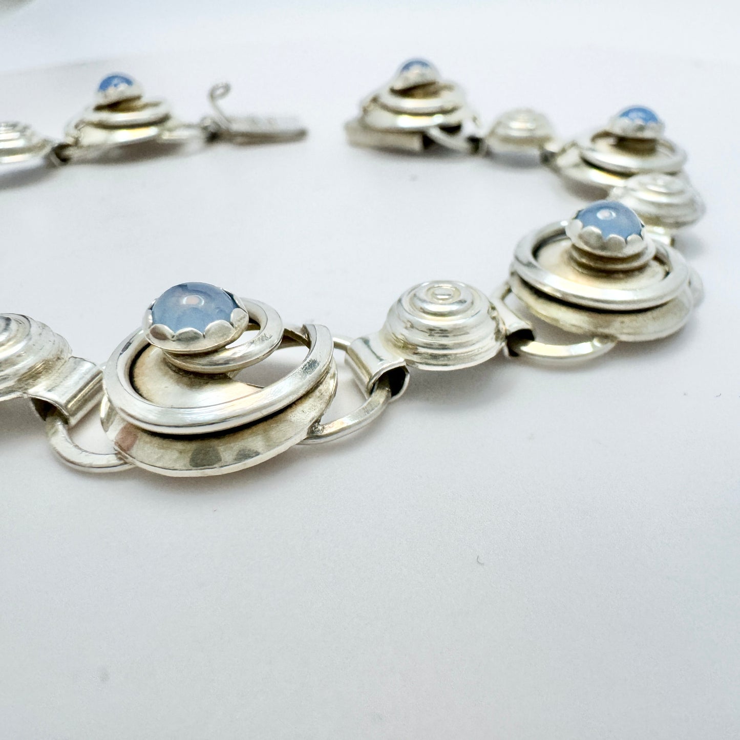 Pinco, Sweden year 1960. Vintage Solid Silver Chalcedony Bracelet