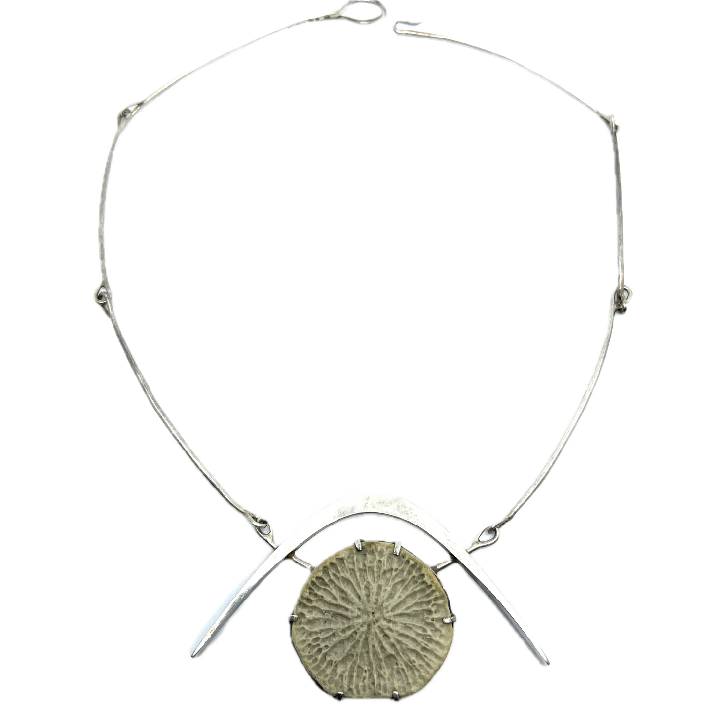 Fryklund, Sweden 1959. Vintage  Solid Silver Fossil Stone Necklace.