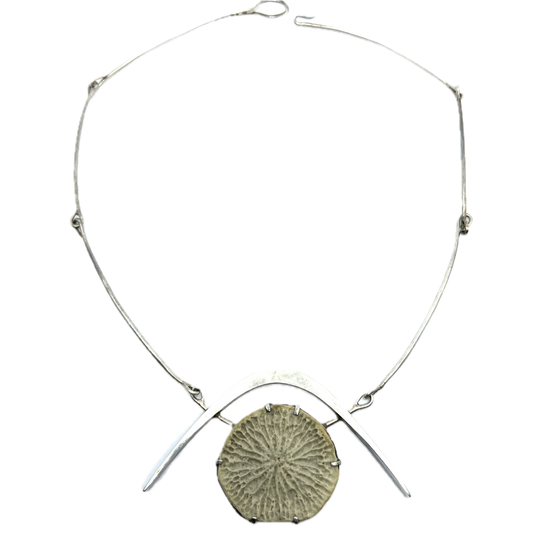 Fryklund, Sweden 1959. Vintage  Solid Silver Fossil Stone Necklace.