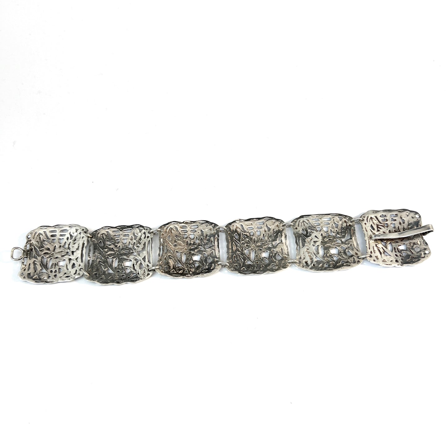 The Netherlands pre 1953. Vintage Solid Silver Flower Panel Bracelet.