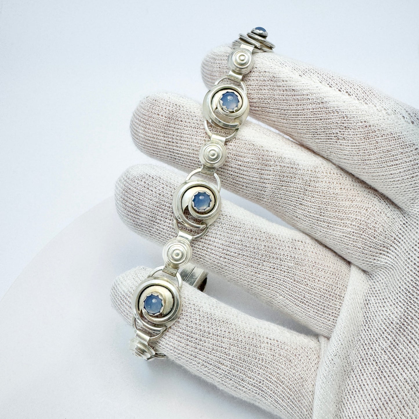 Pinco, Sweden year 1960. Vintage Solid Silver Chalcedony Bracelet