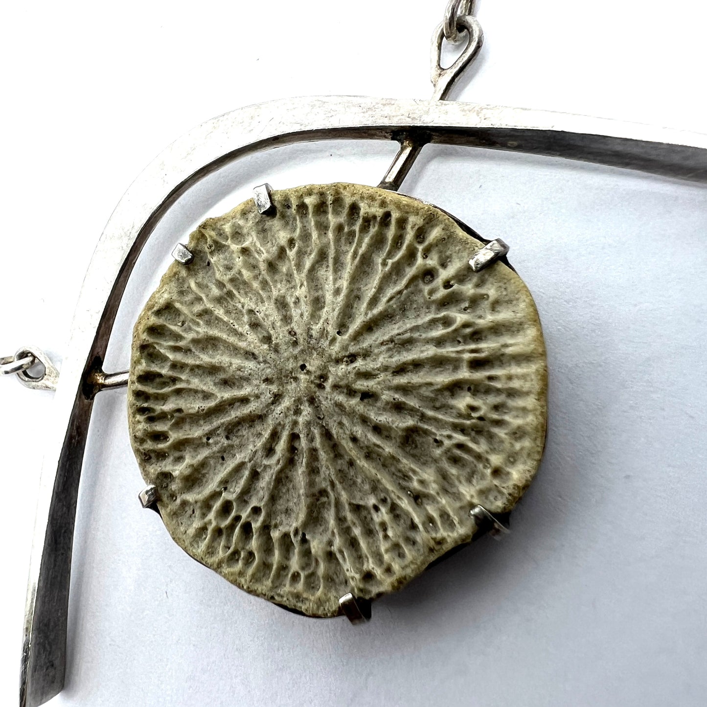 Fryklund, Sweden 1959. Vintage  Solid Silver Fossil Stone Necklace.