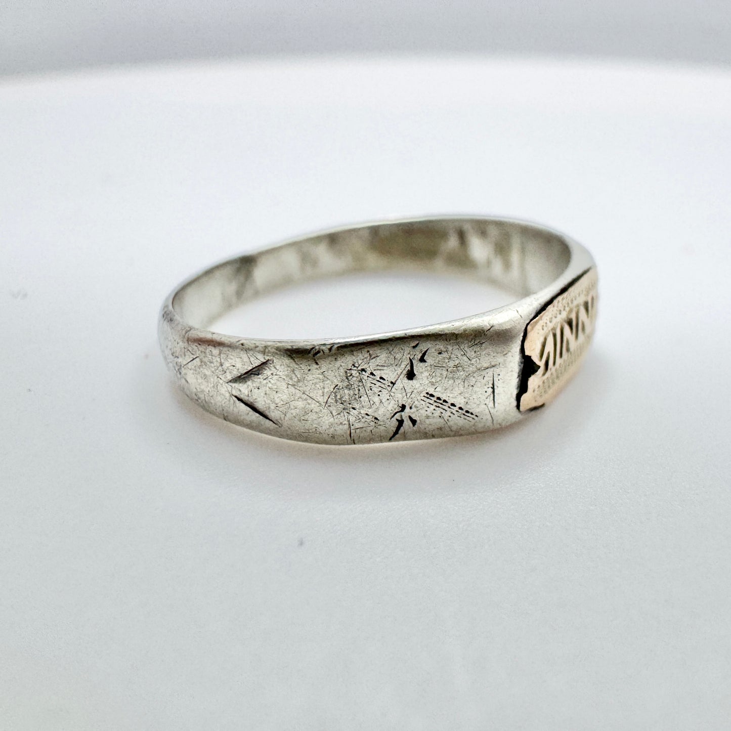 Sweden year 1872. Antique Silver Memory Pinky Ring.