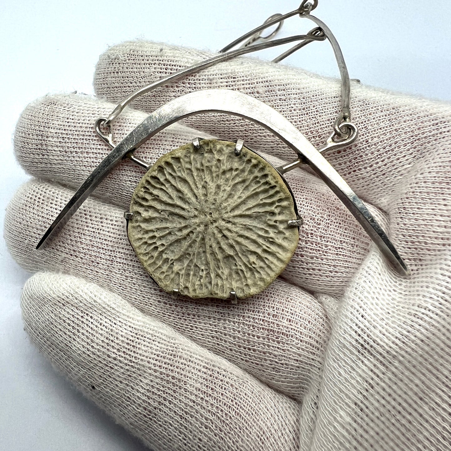 Fryklund, Sweden 1959. Vintage  Solid Silver Fossil Stone Necklace.