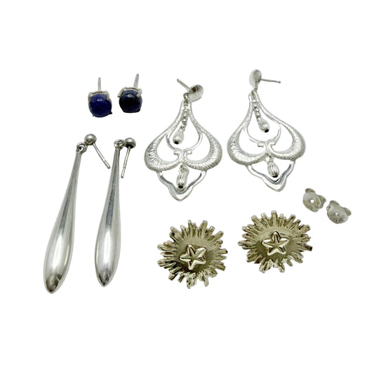 4 Vintage Pair of Solid Silver Earrings. Job-lot.