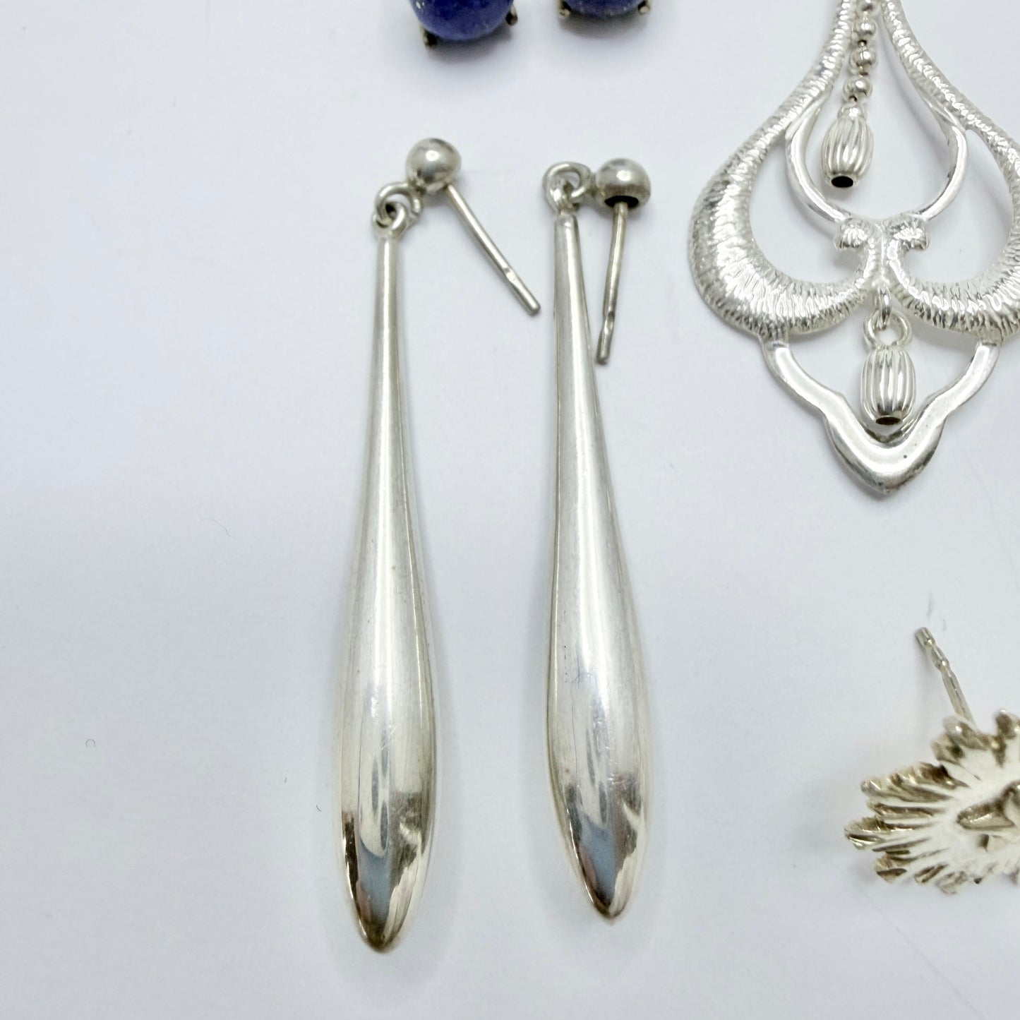 4 Vintage Pair of Solid Silver Earrings. Job-lot.